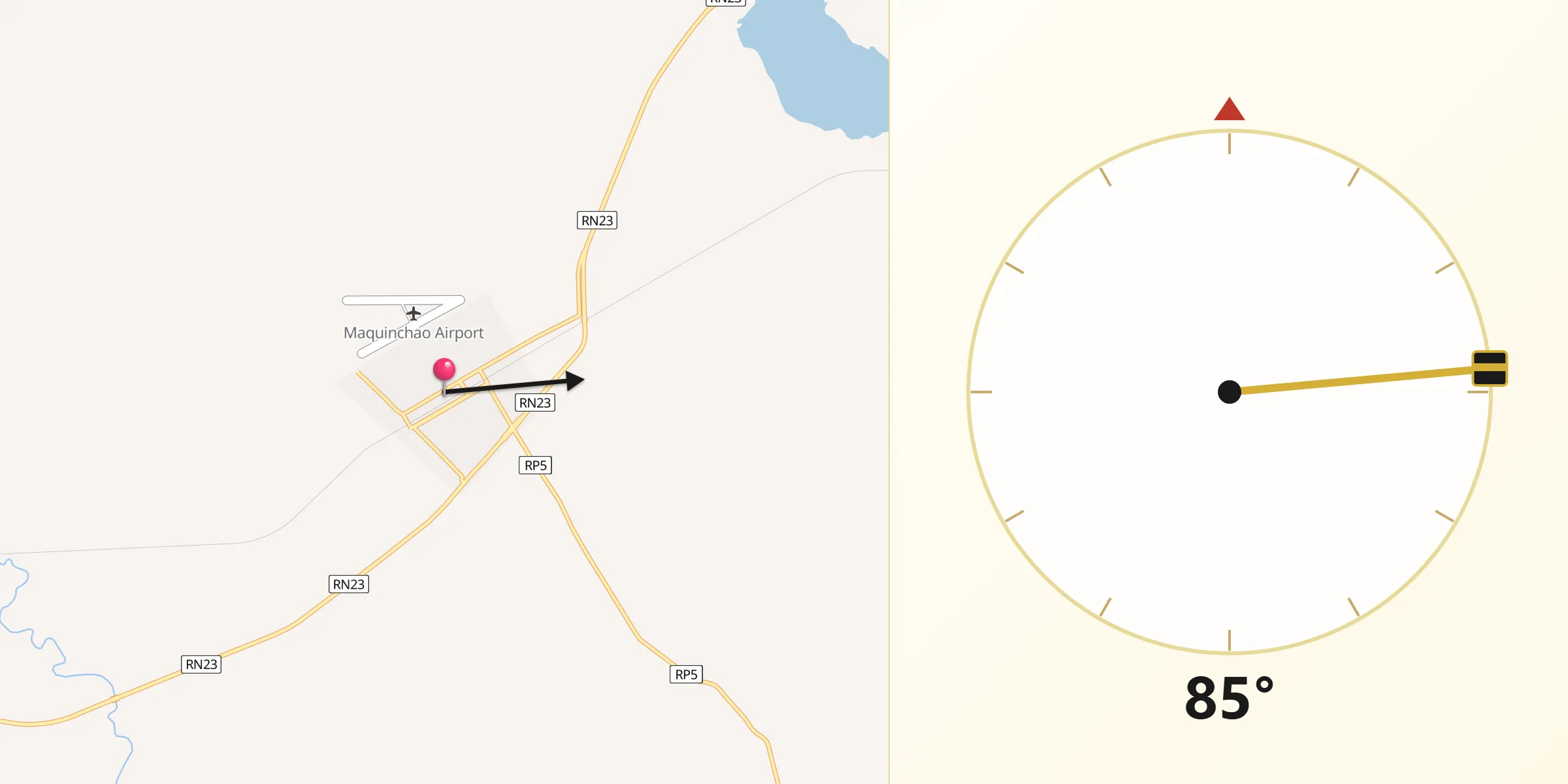 Dirección de la Qibla desde Maquinchao