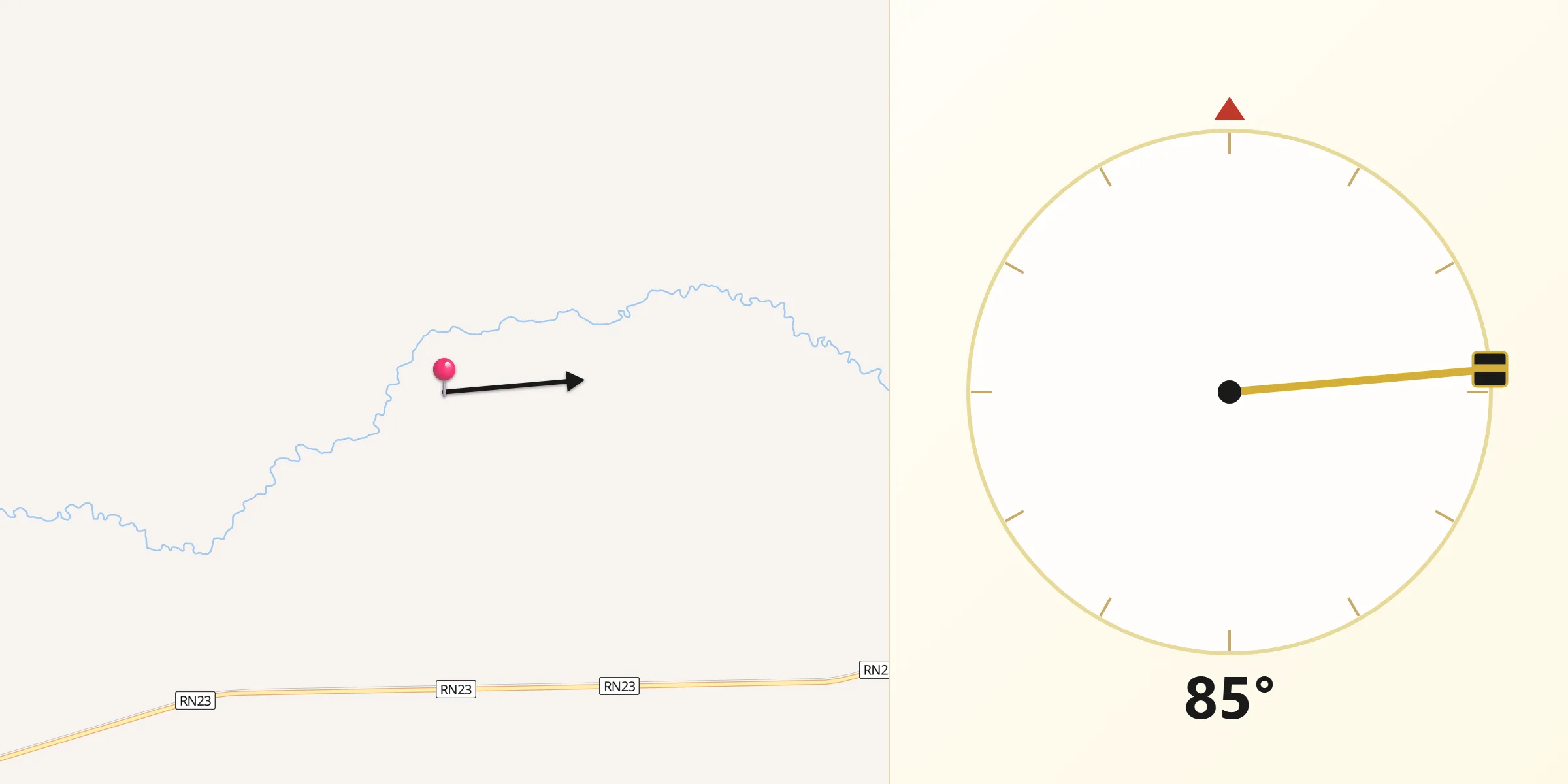 Dirección de la Qibla desde Departamento de Veinticinco de Mayo