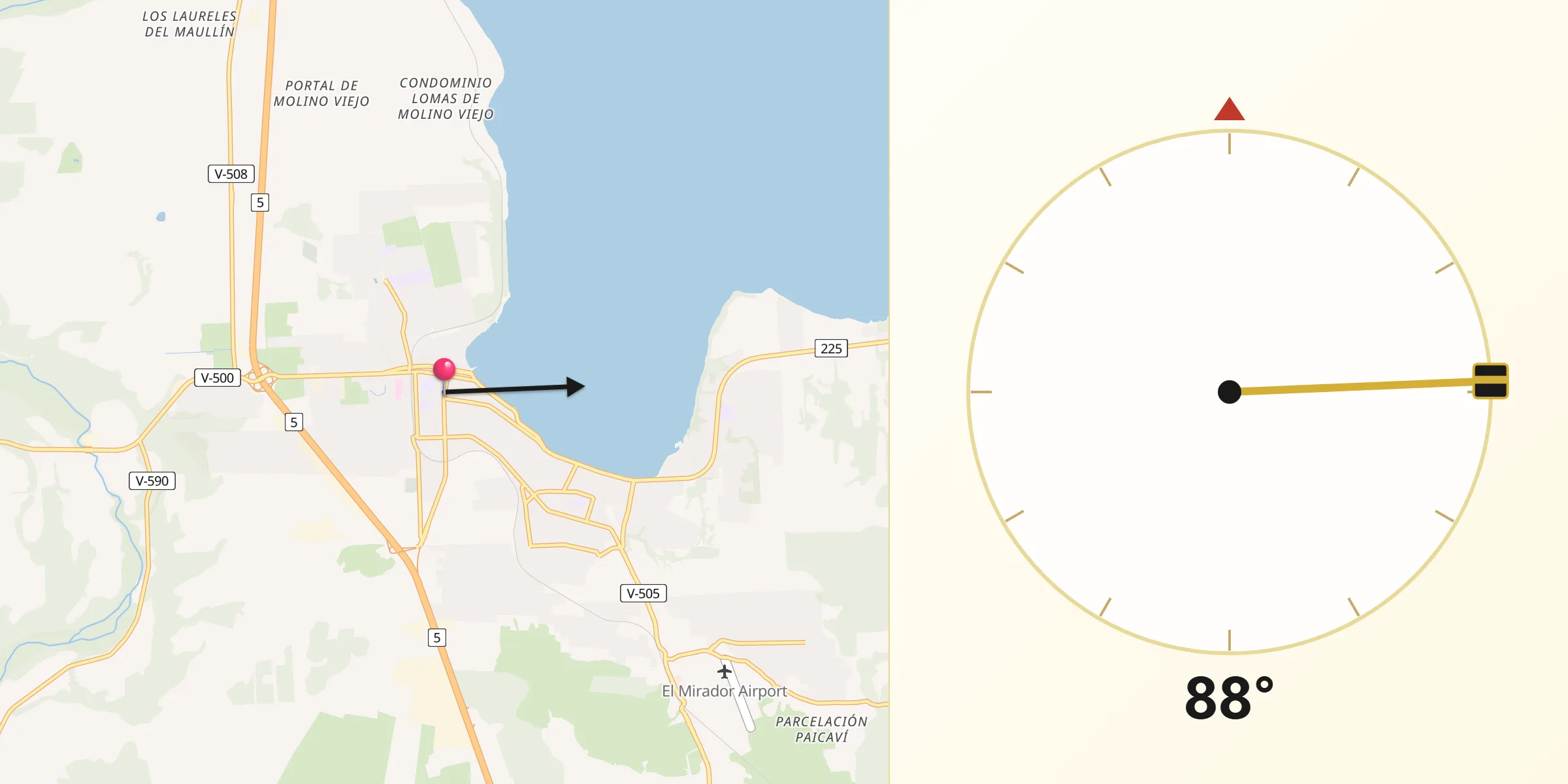 Dirección de la Qibla desde Puerto Varas