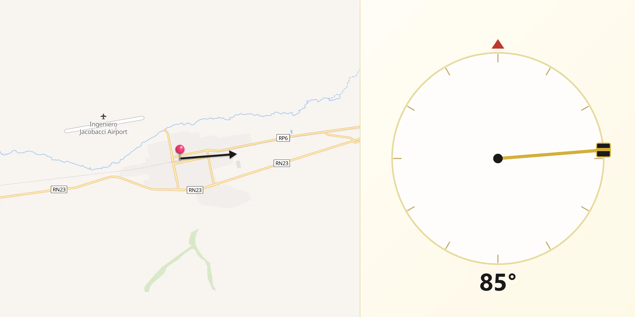 Dirección de la Qibla desde Ingeniero Jacobacci