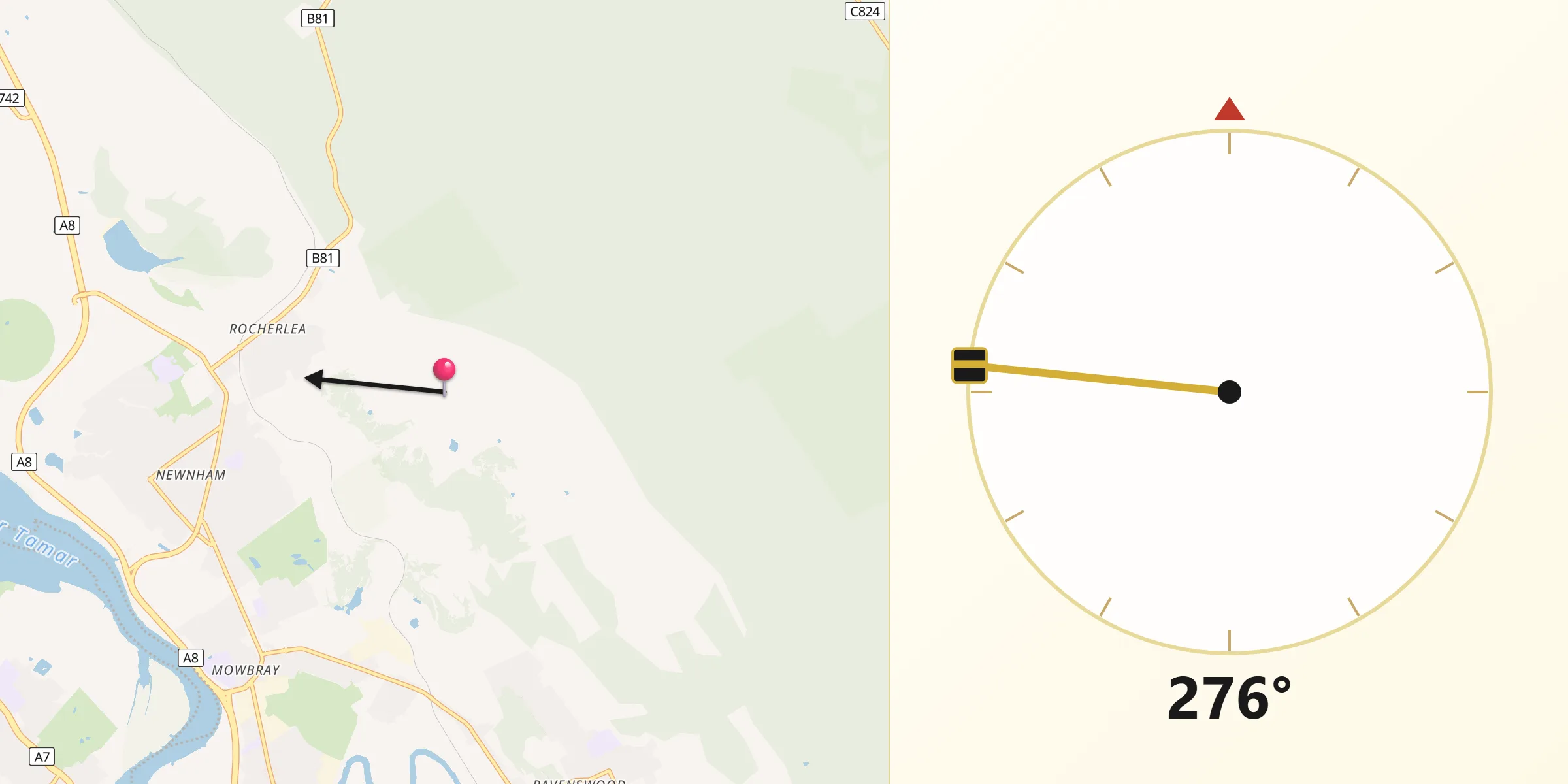 Qibla Direction from Rocherlea