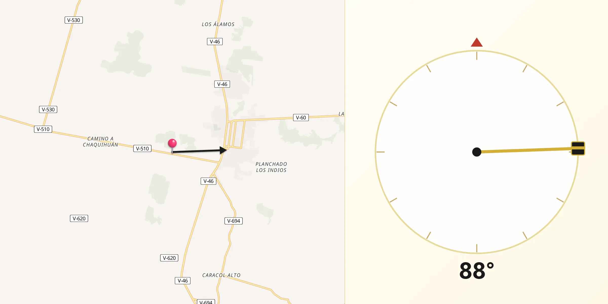 Dirección de la Qibla desde Los Muermos