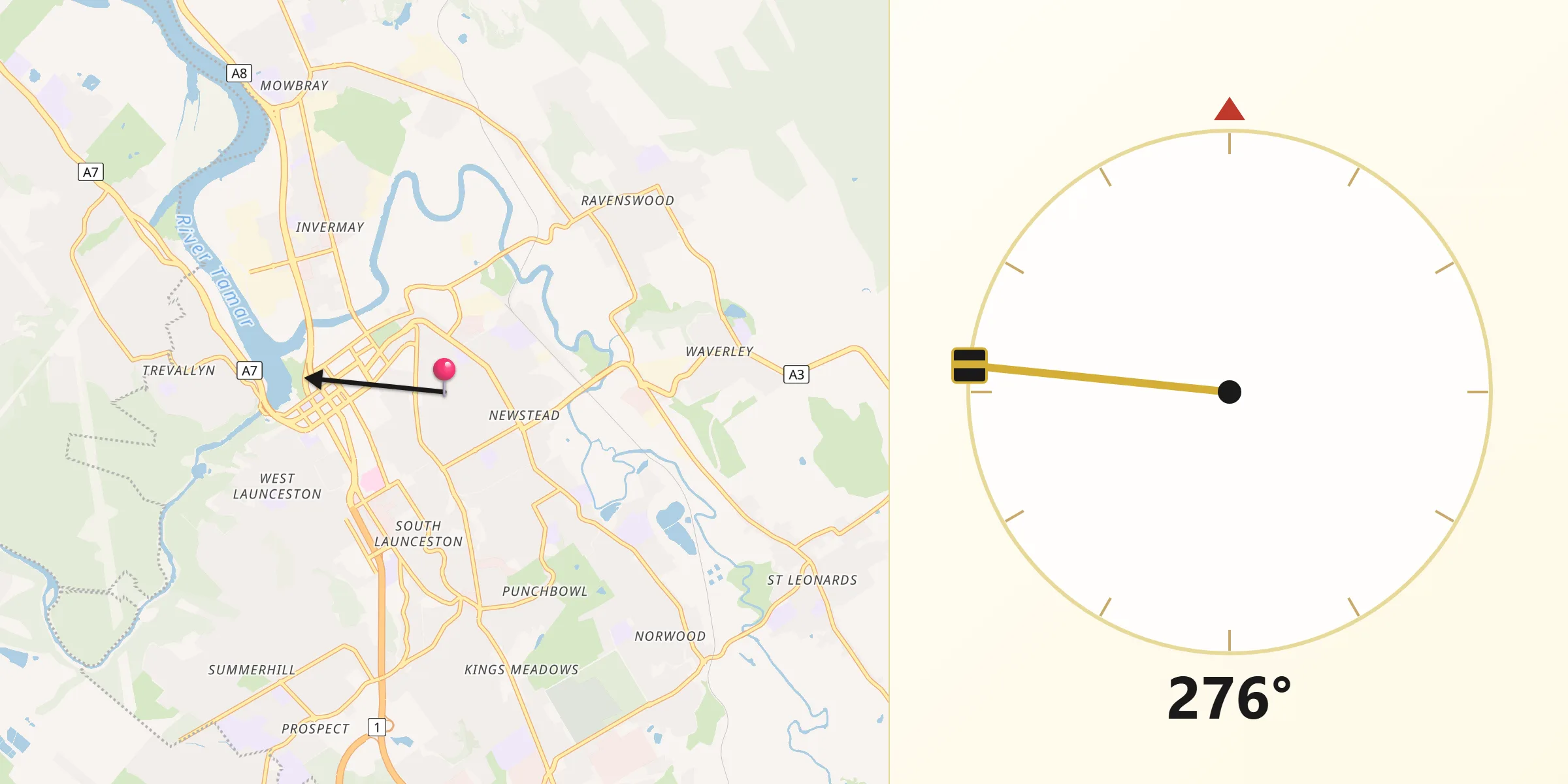 Qibla Direction from East Launceston