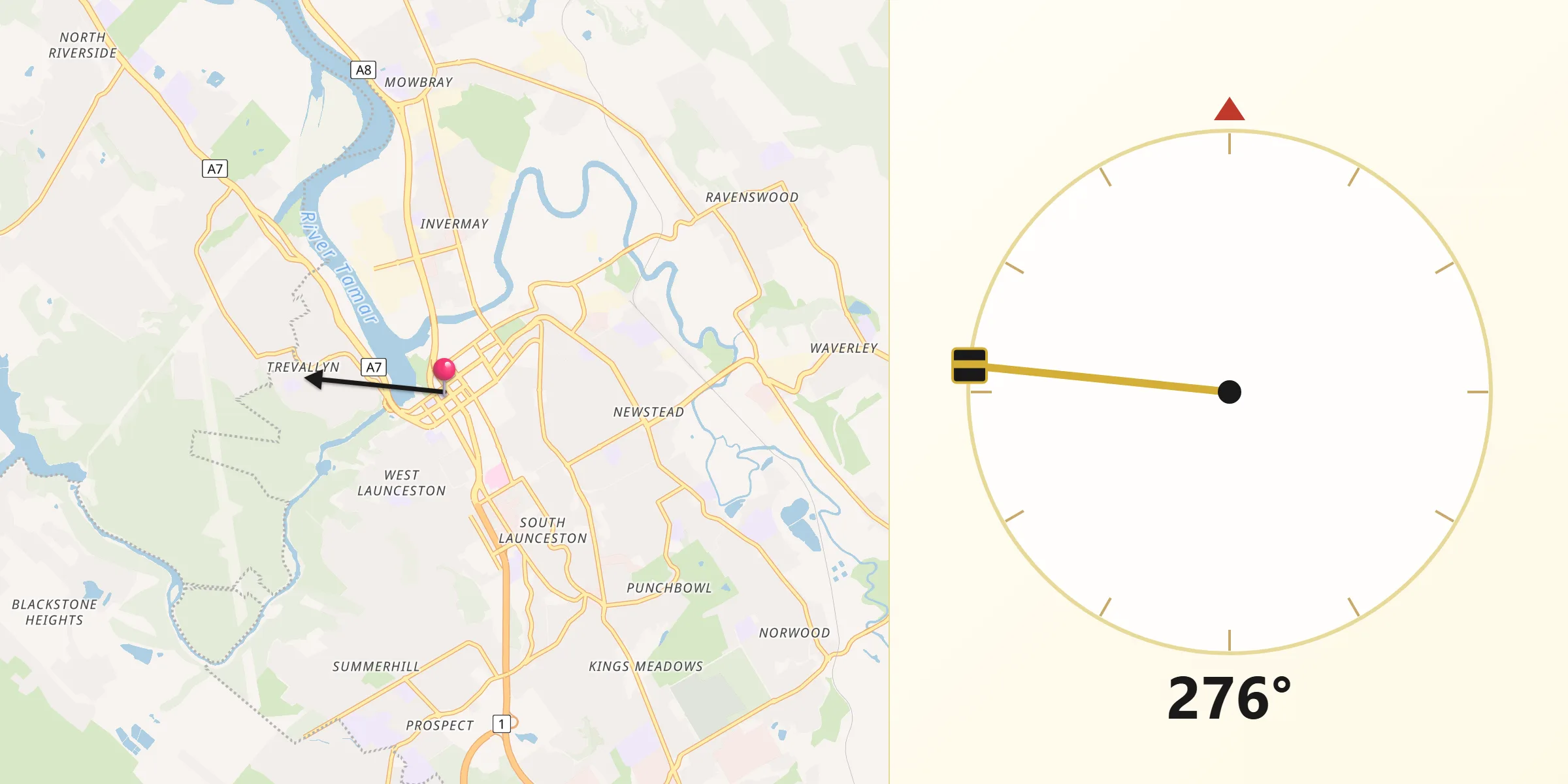 Qibla Direction from Launceston