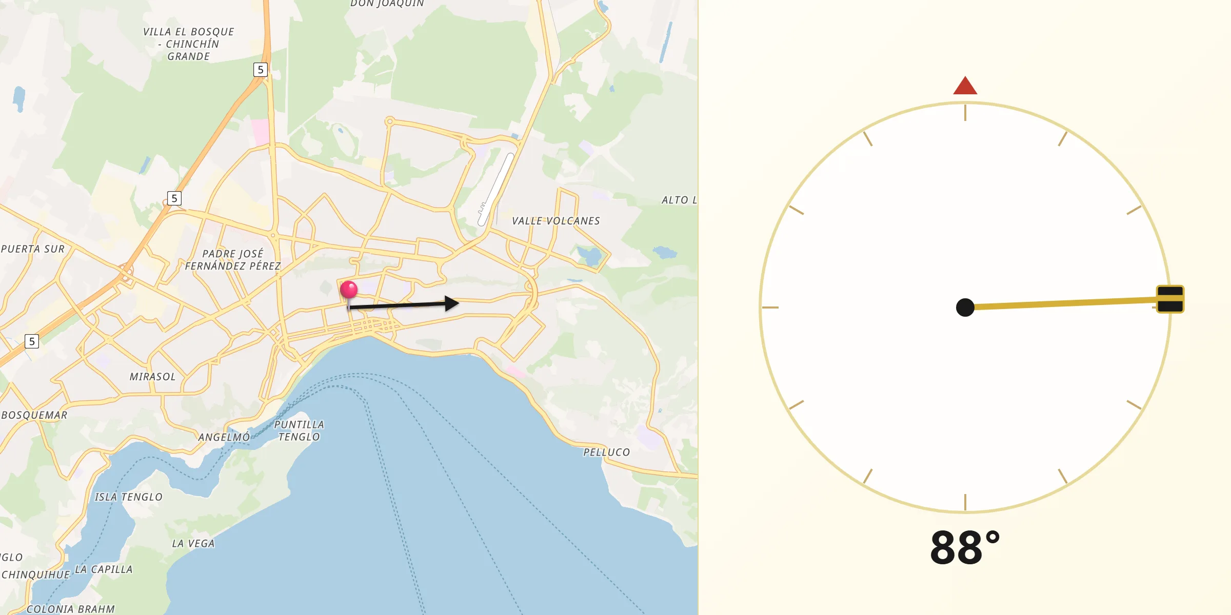 Dirección de la Qibla desde Puerto Montt