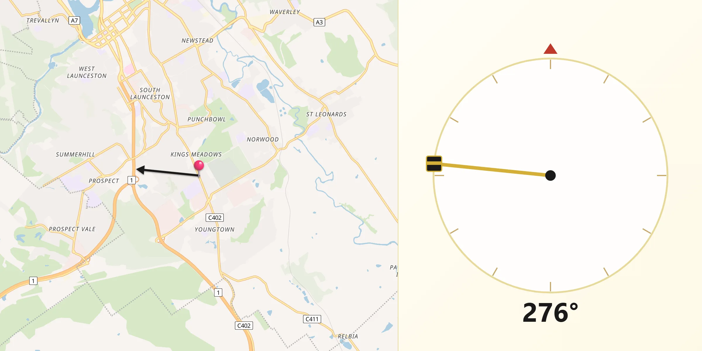 Qibla Direction from Kings Meadows