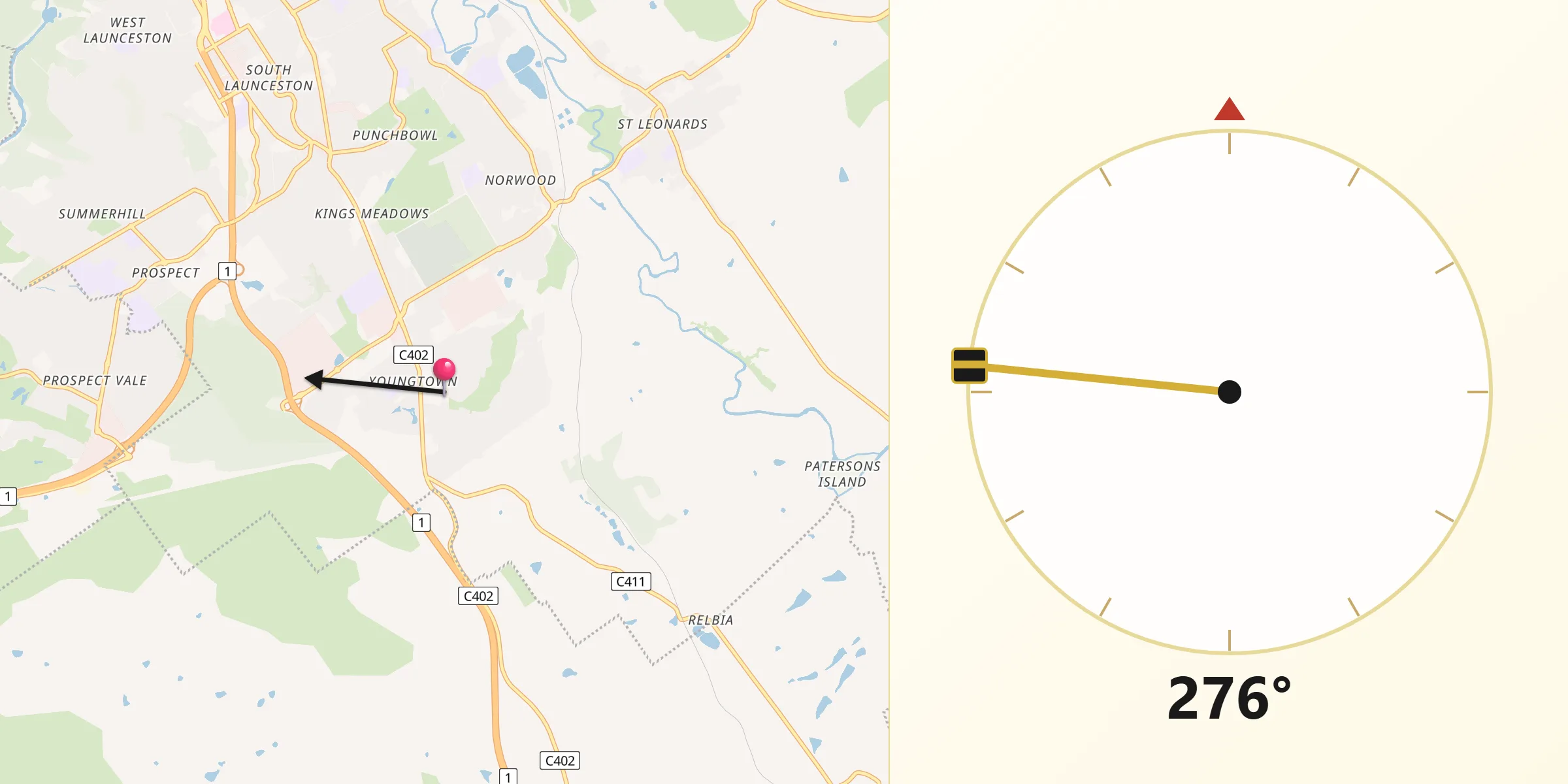 Qibla Direction from Youngtown