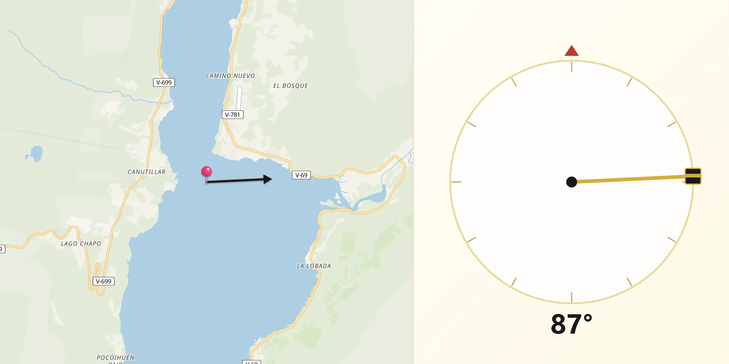 Dirección de la Qibla desde Cochamó