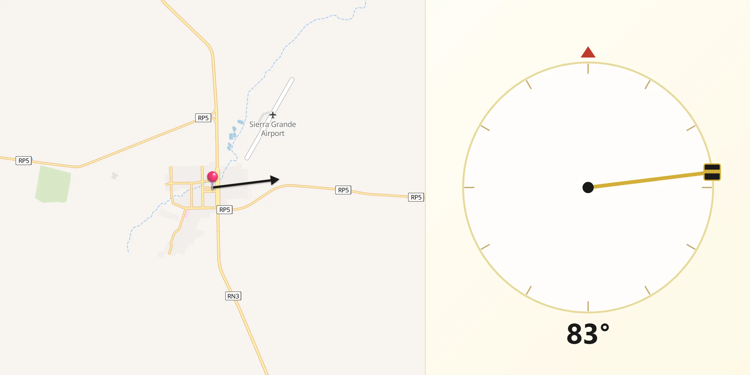 Dirección de la Qibla desde Sierra Grande