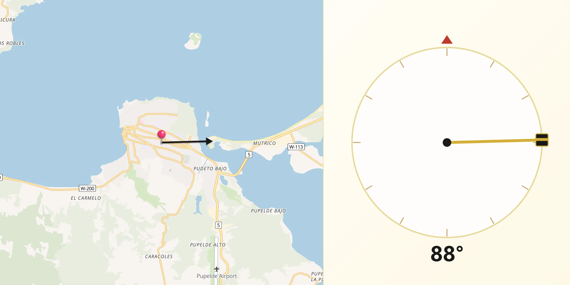 Dirección de la Qibla desde Ancud