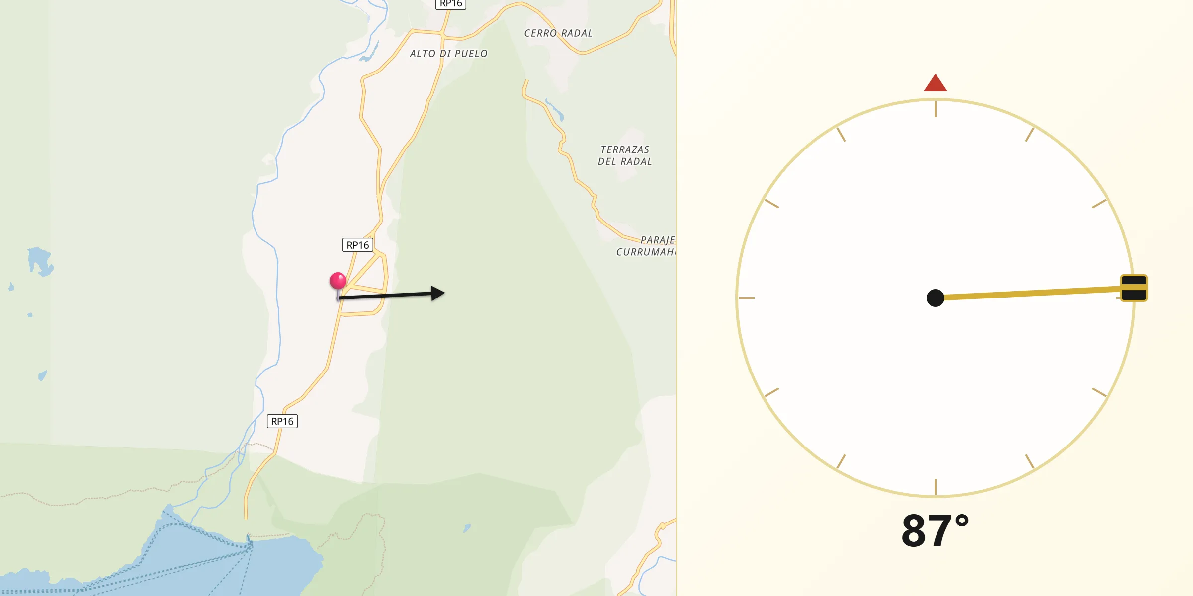 Dirección de la Qibla desde Lago Puelo