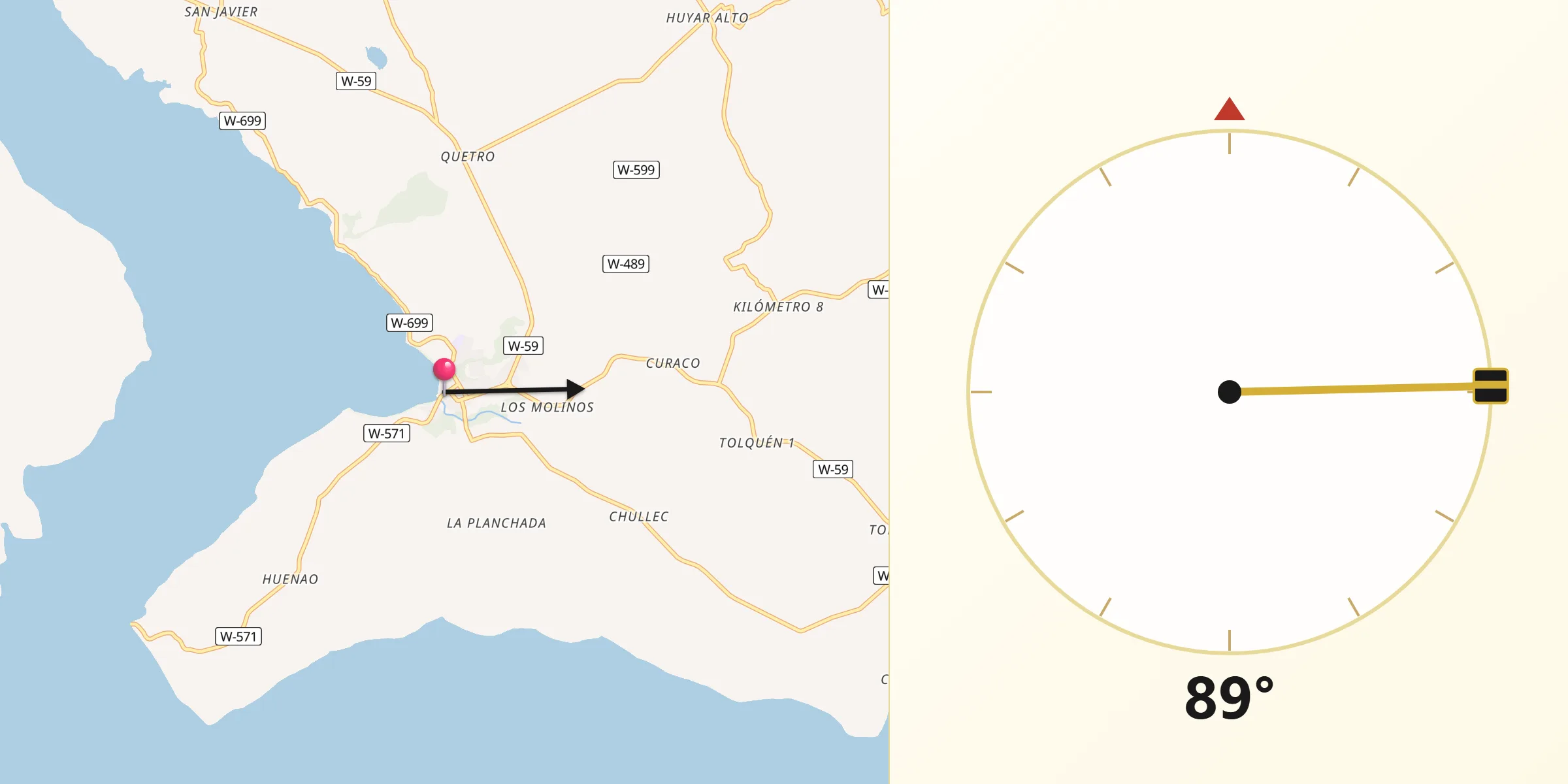 Dirección de la Qibla desde Curaco de Vélez