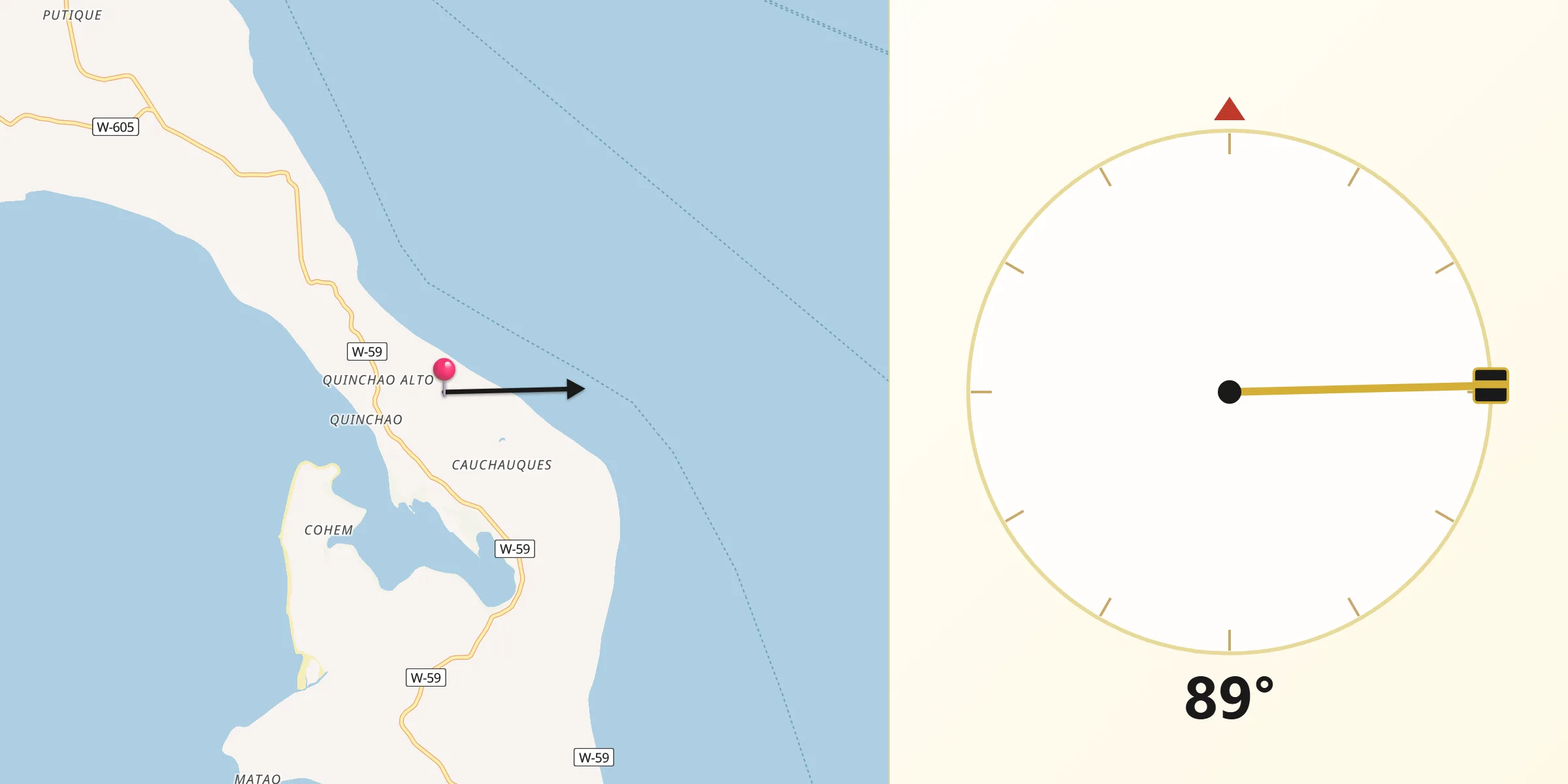 Dirección de la Qibla desde Quinchao