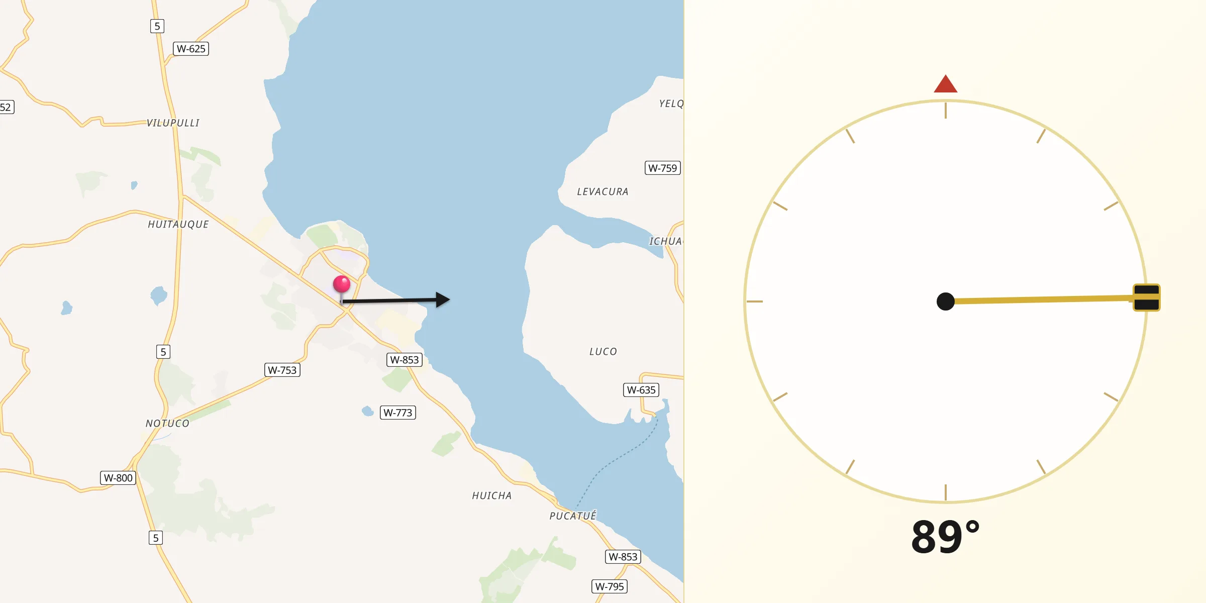 Dirección de la Qibla desde Chonchi