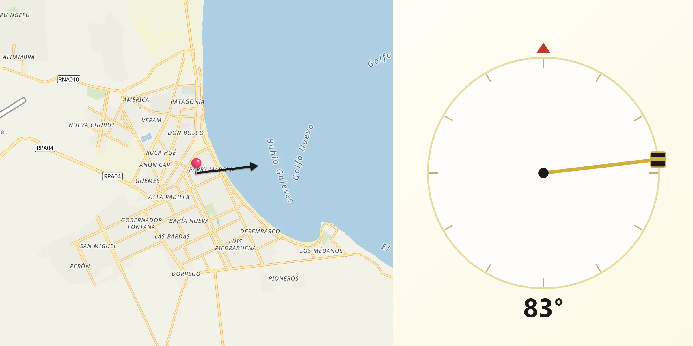 Dirección de la Qibla desde Puerto Madryn