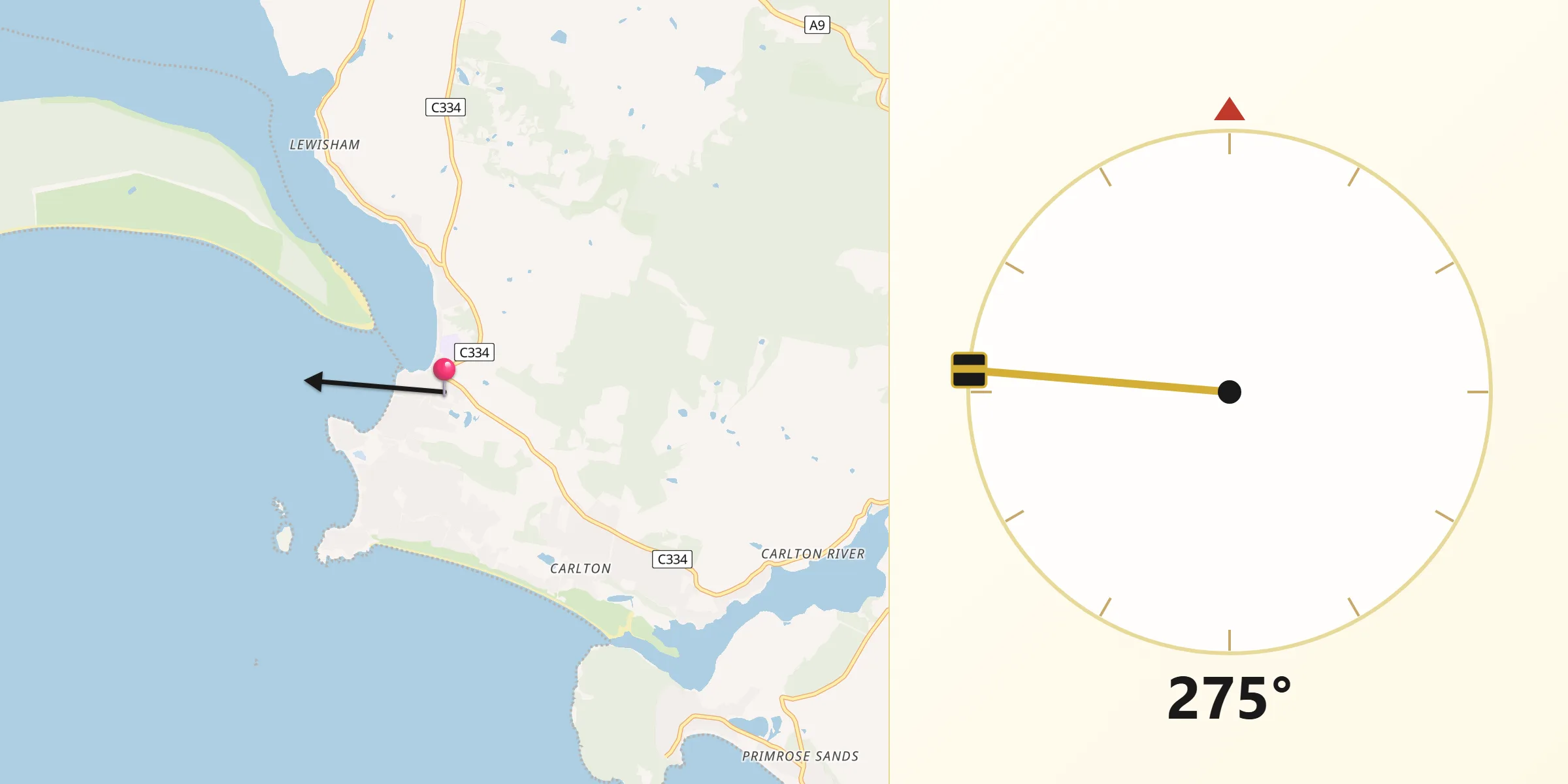 Qibla Direction from Dodges Ferry