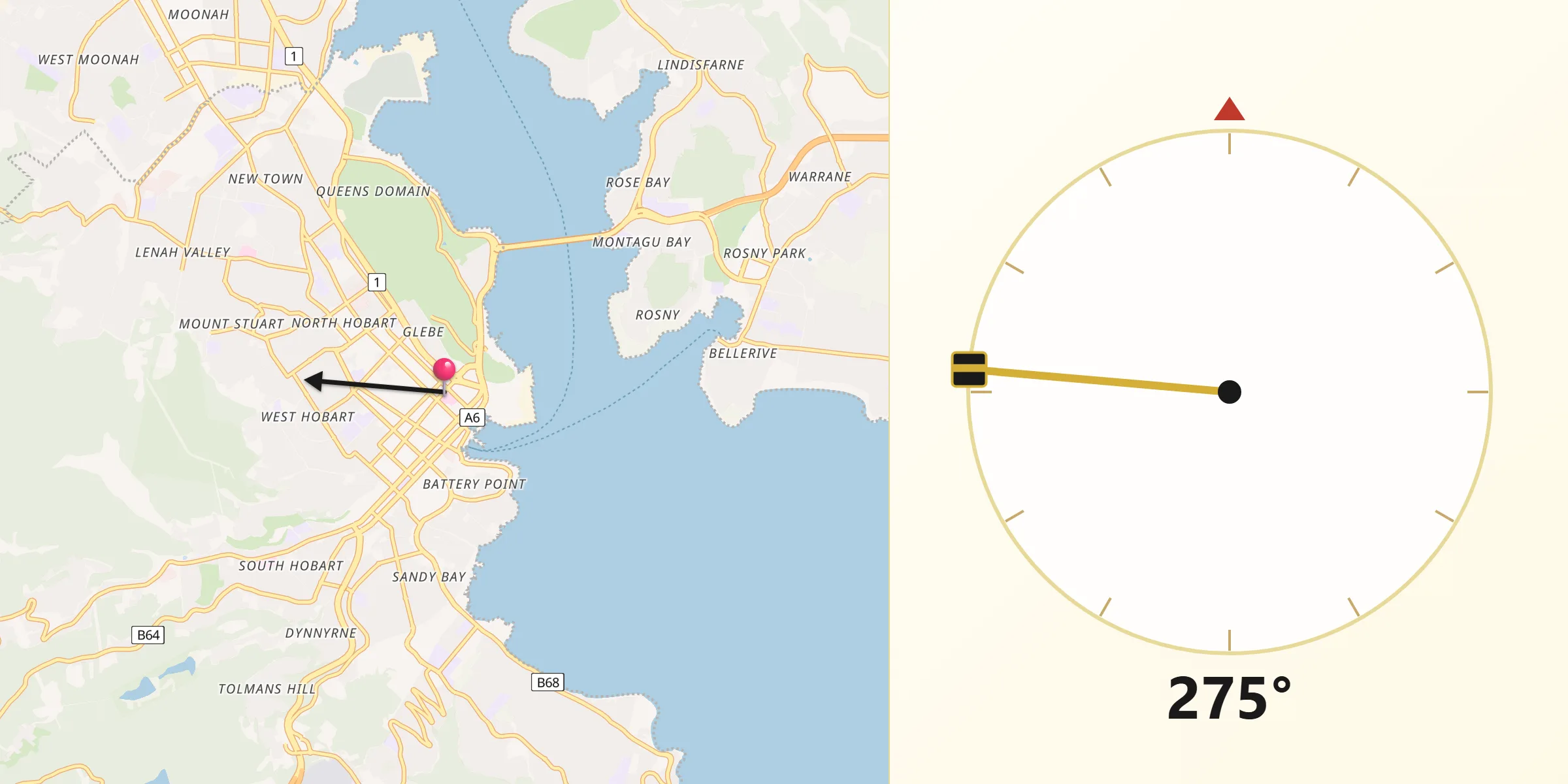 Arah Kiblat dari Hobart