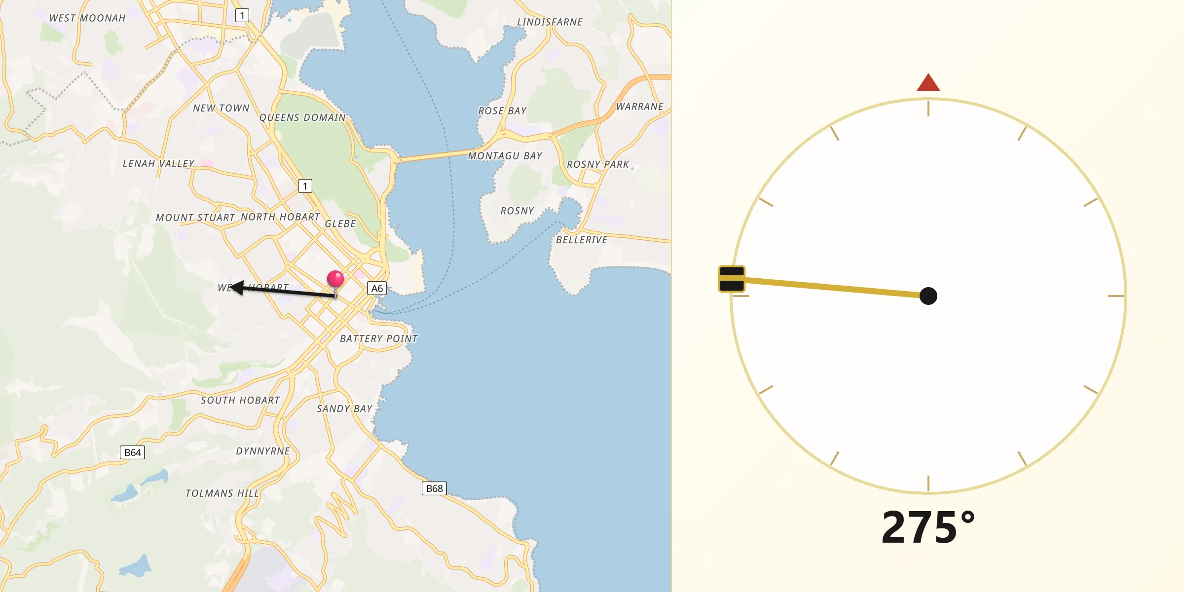 Qibla Direction from Hobart city centre