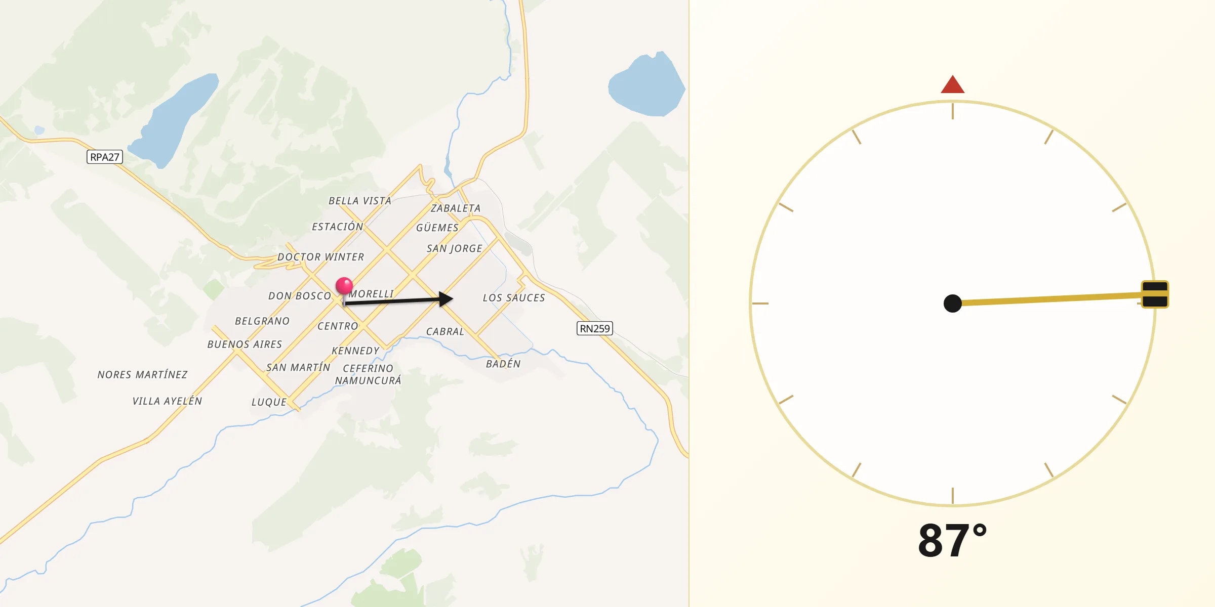 Dirección de la Qibla desde Esquel