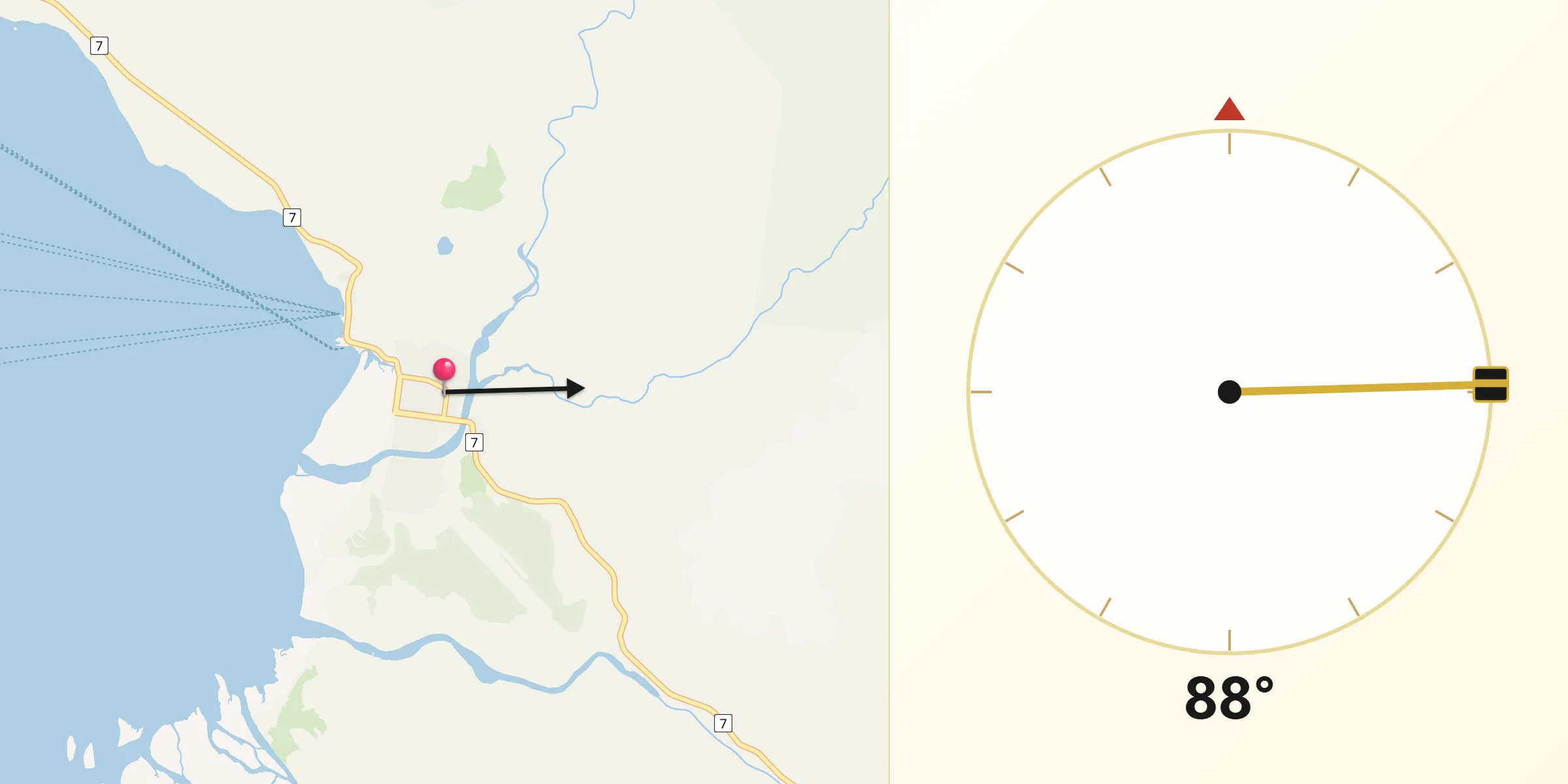 Dirección de la Qibla desde Chaitén