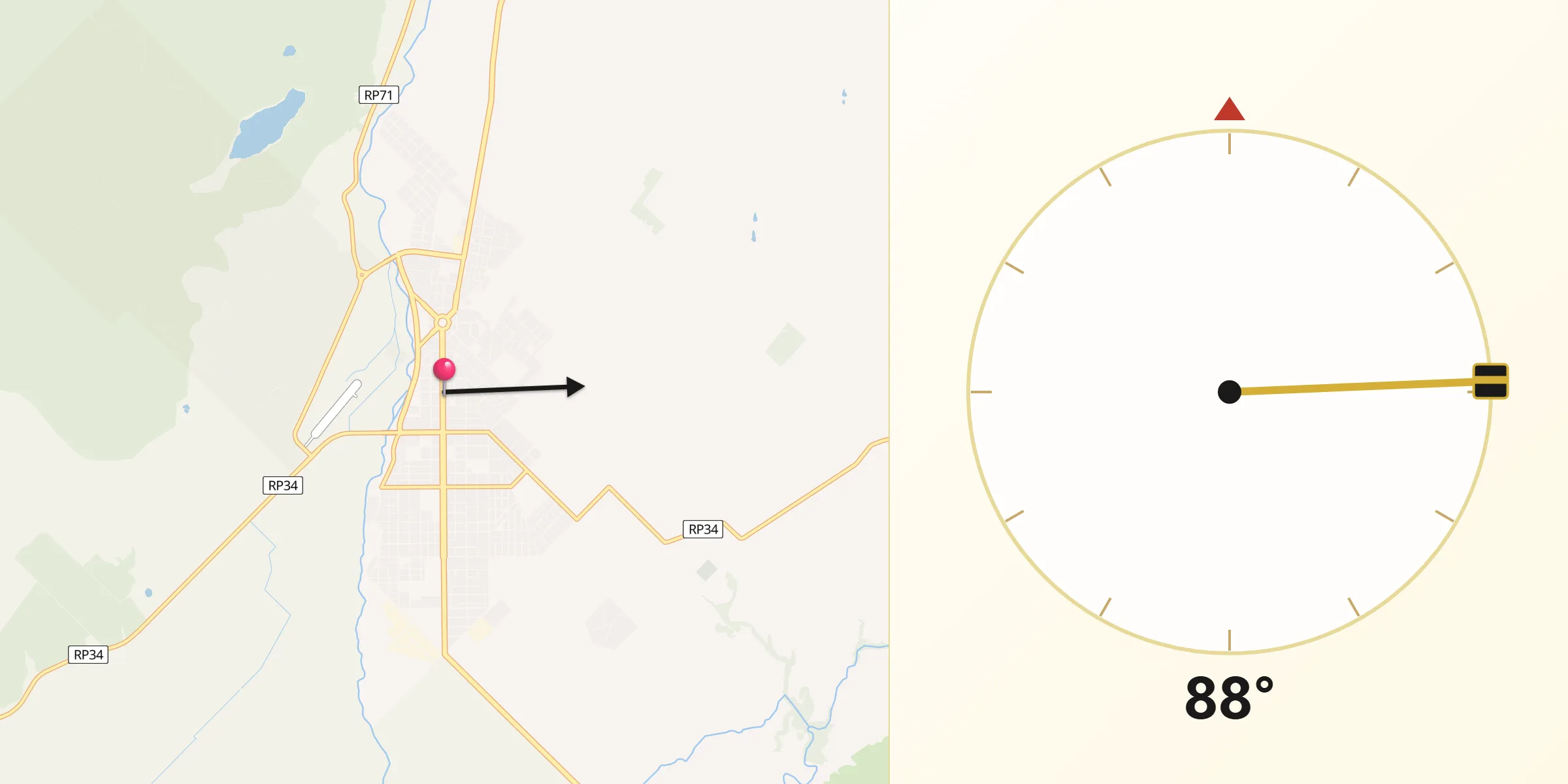 Dirección de la Qibla desde Trevelin