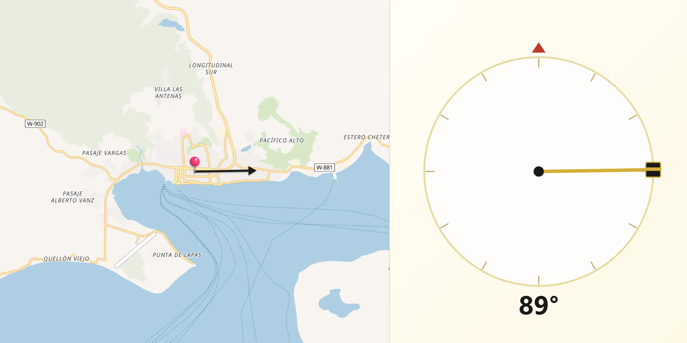 Dirección de la Qibla desde Quellón
