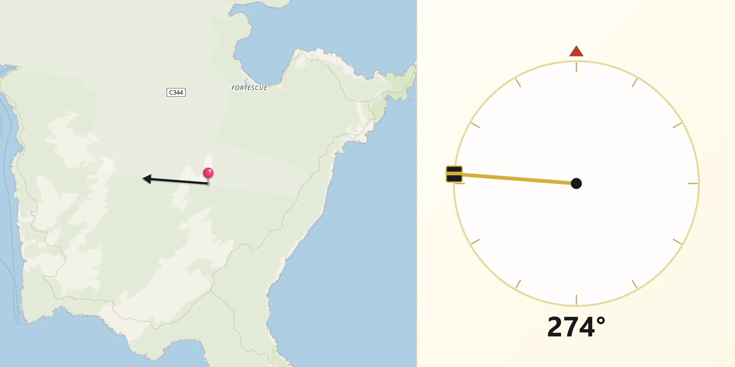 Qibla Direction from Tasman Peninsula