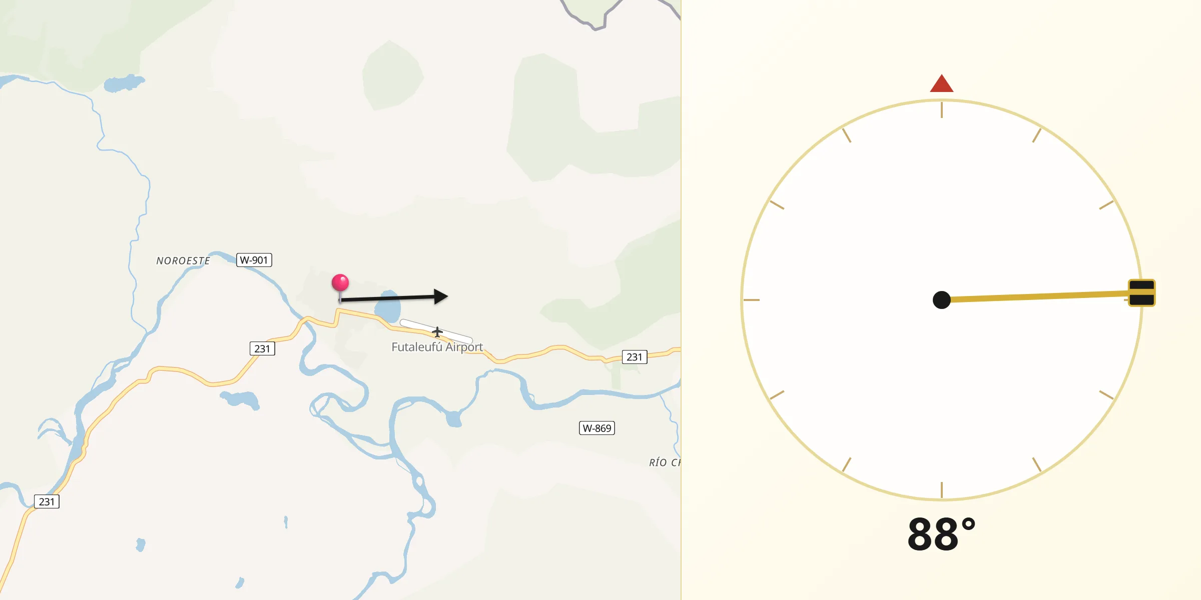 Dirección de la Qibla desde Futaleufú