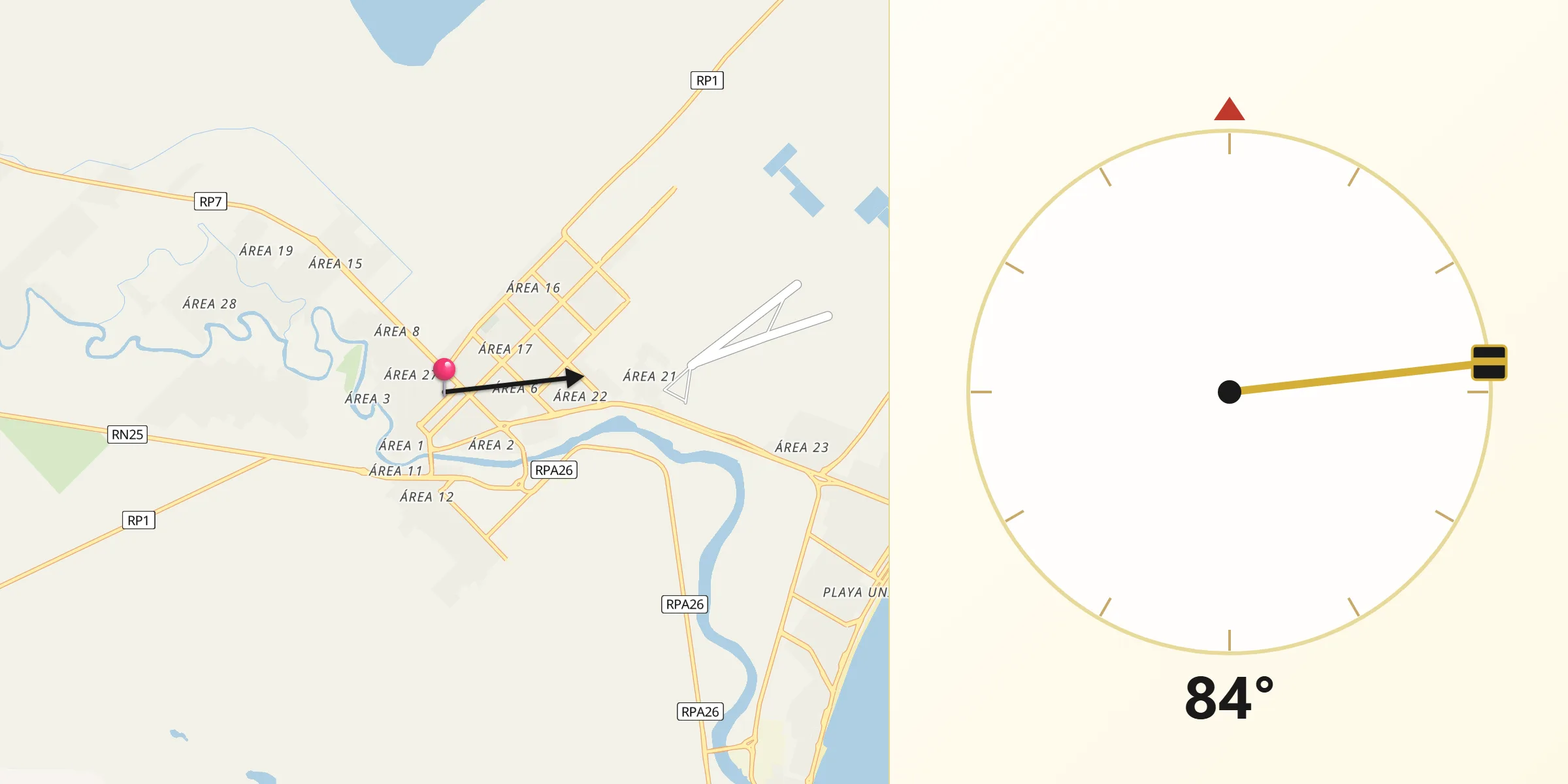 Dirección de la Qibla desde Rawson