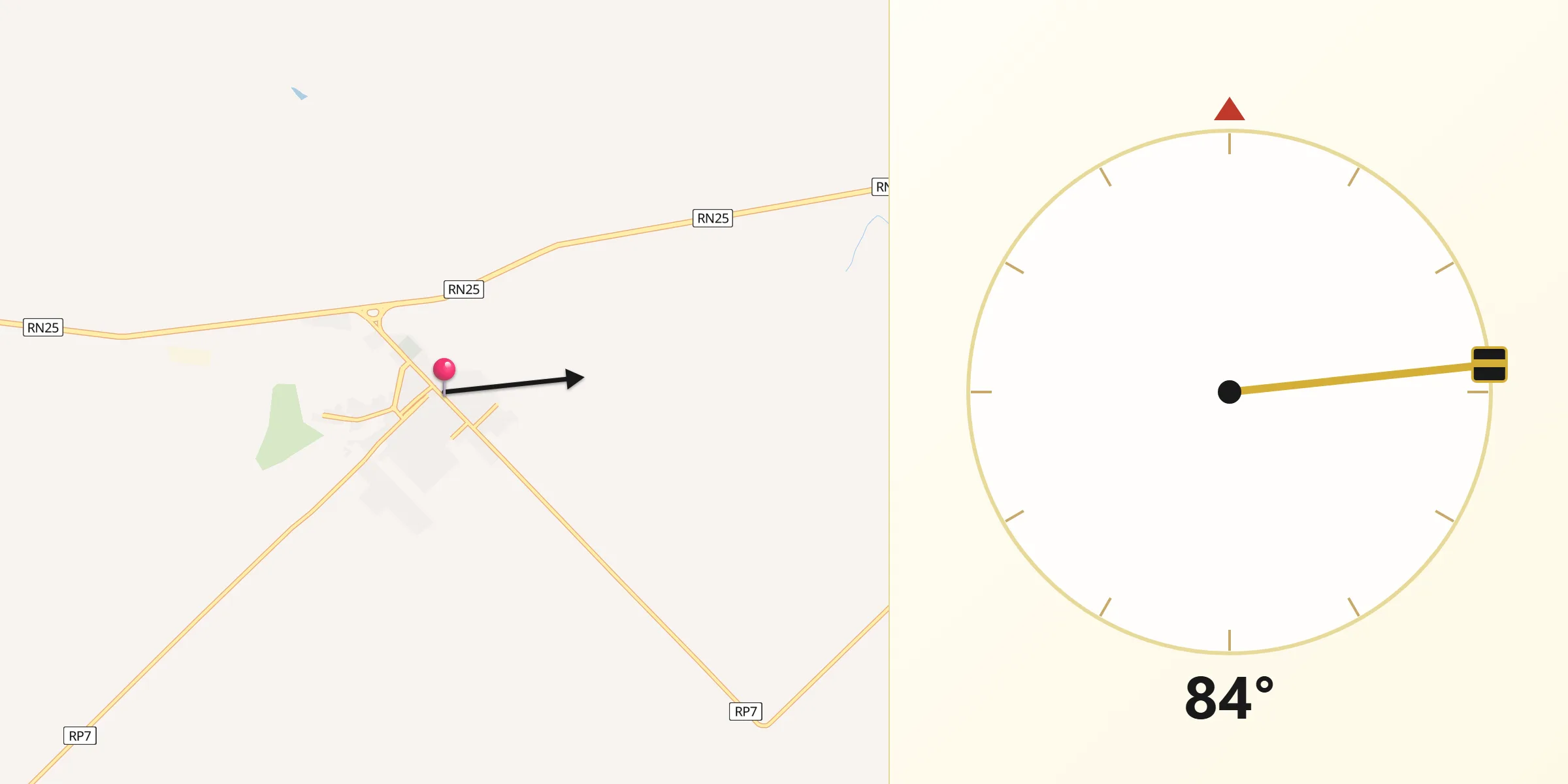 Dirección de la Qibla desde Dolavón