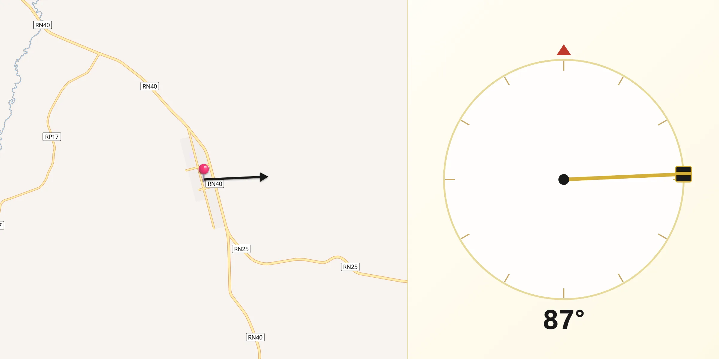 Dirección de la Qibla desde Tecka
