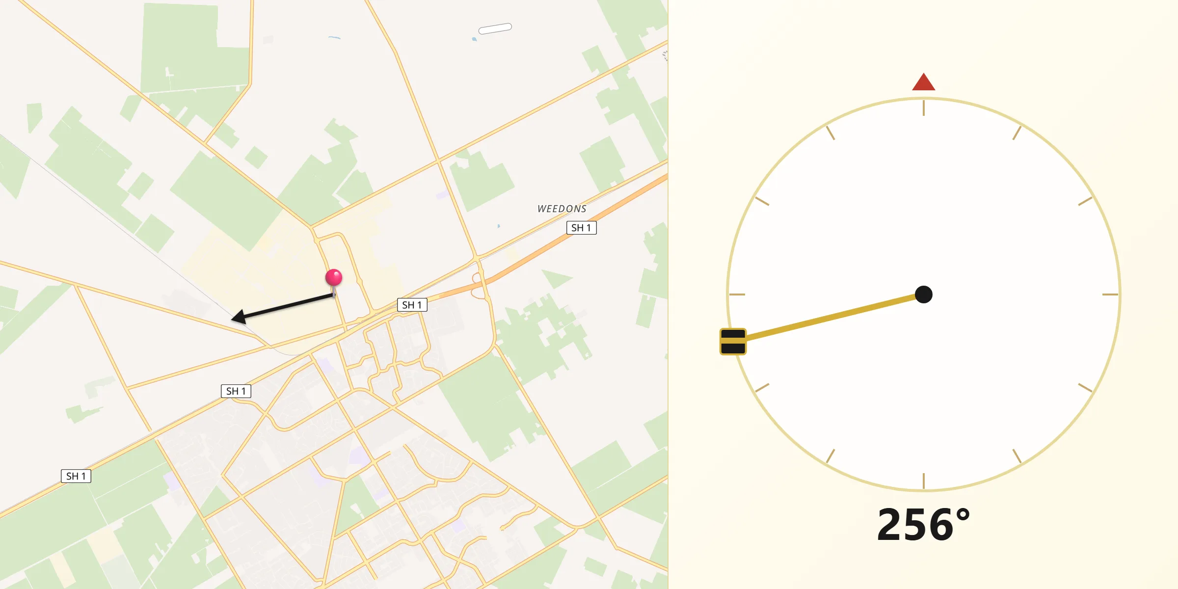 Qibla Direction from Rolleston