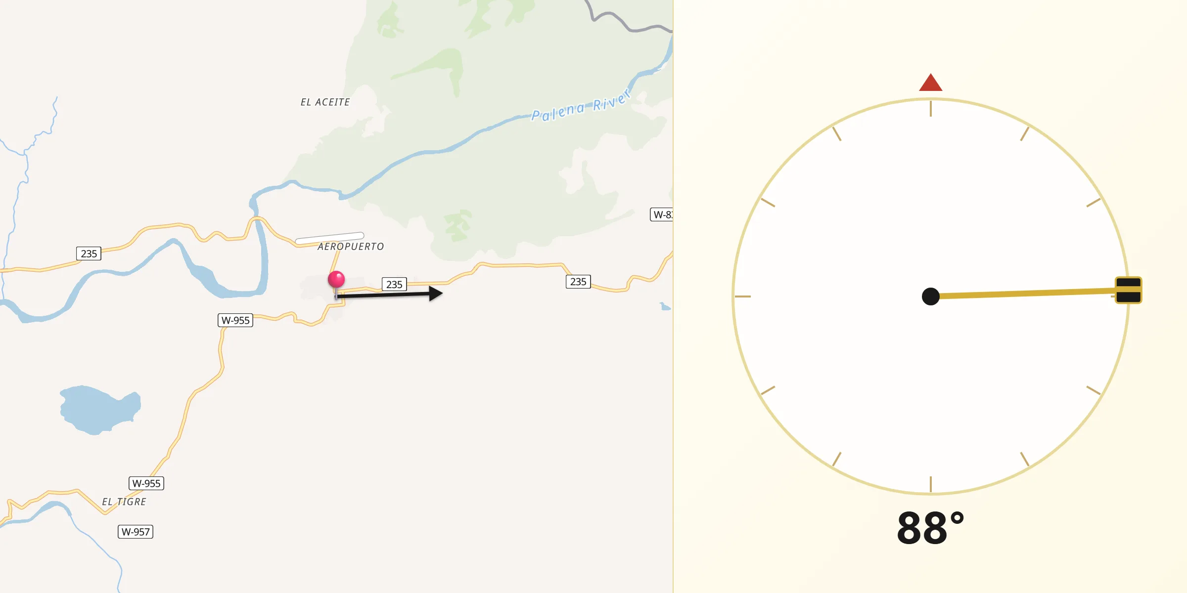 Dirección de la Qibla desde Palena