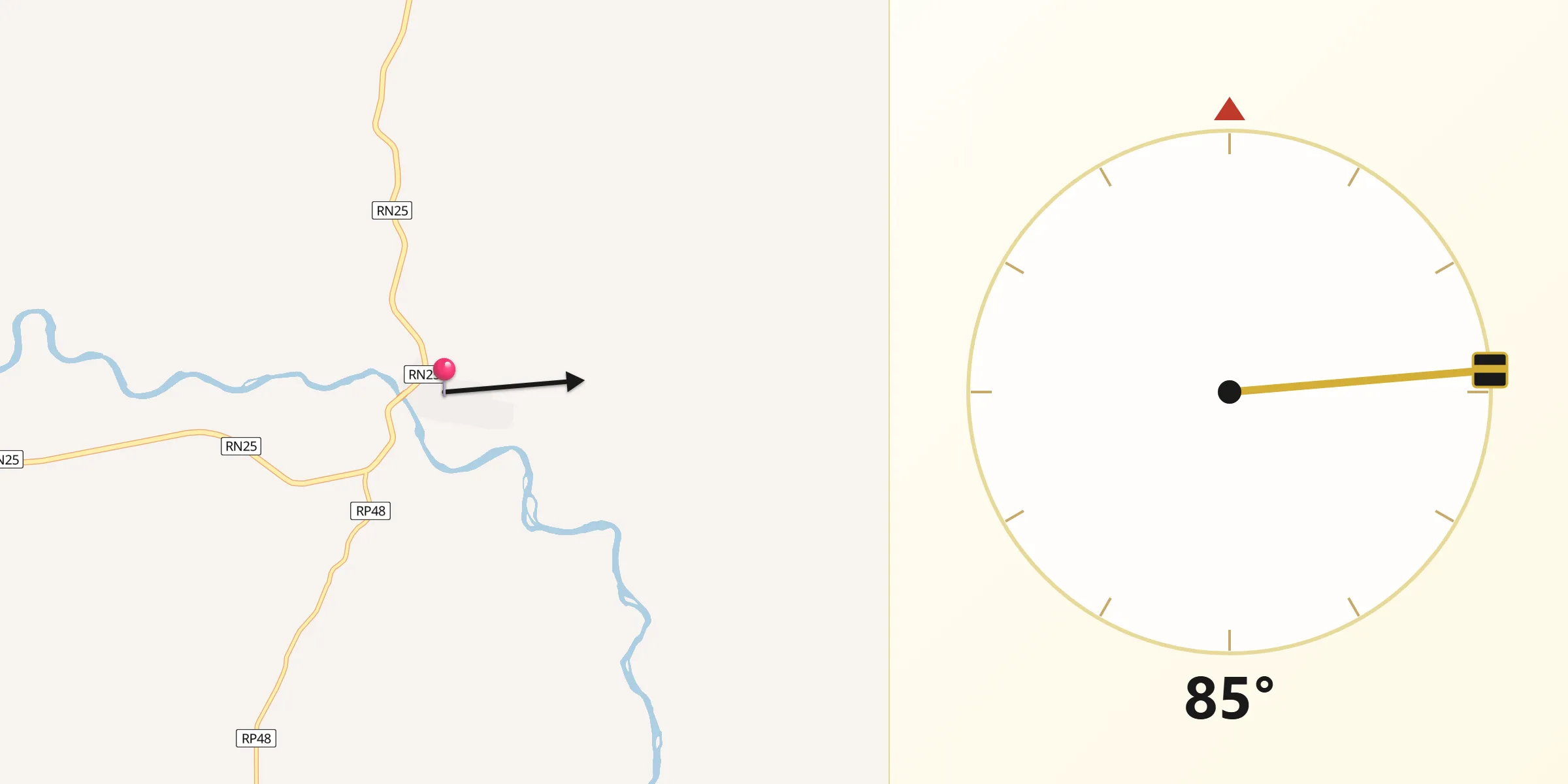 Dirección de la Qibla desde Las Plumas