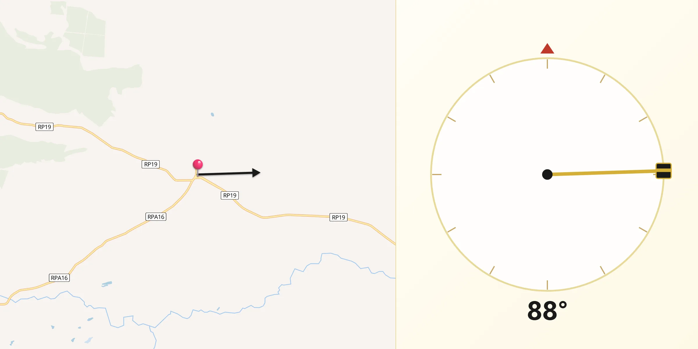 Dirección de la Qibla desde Río Pico