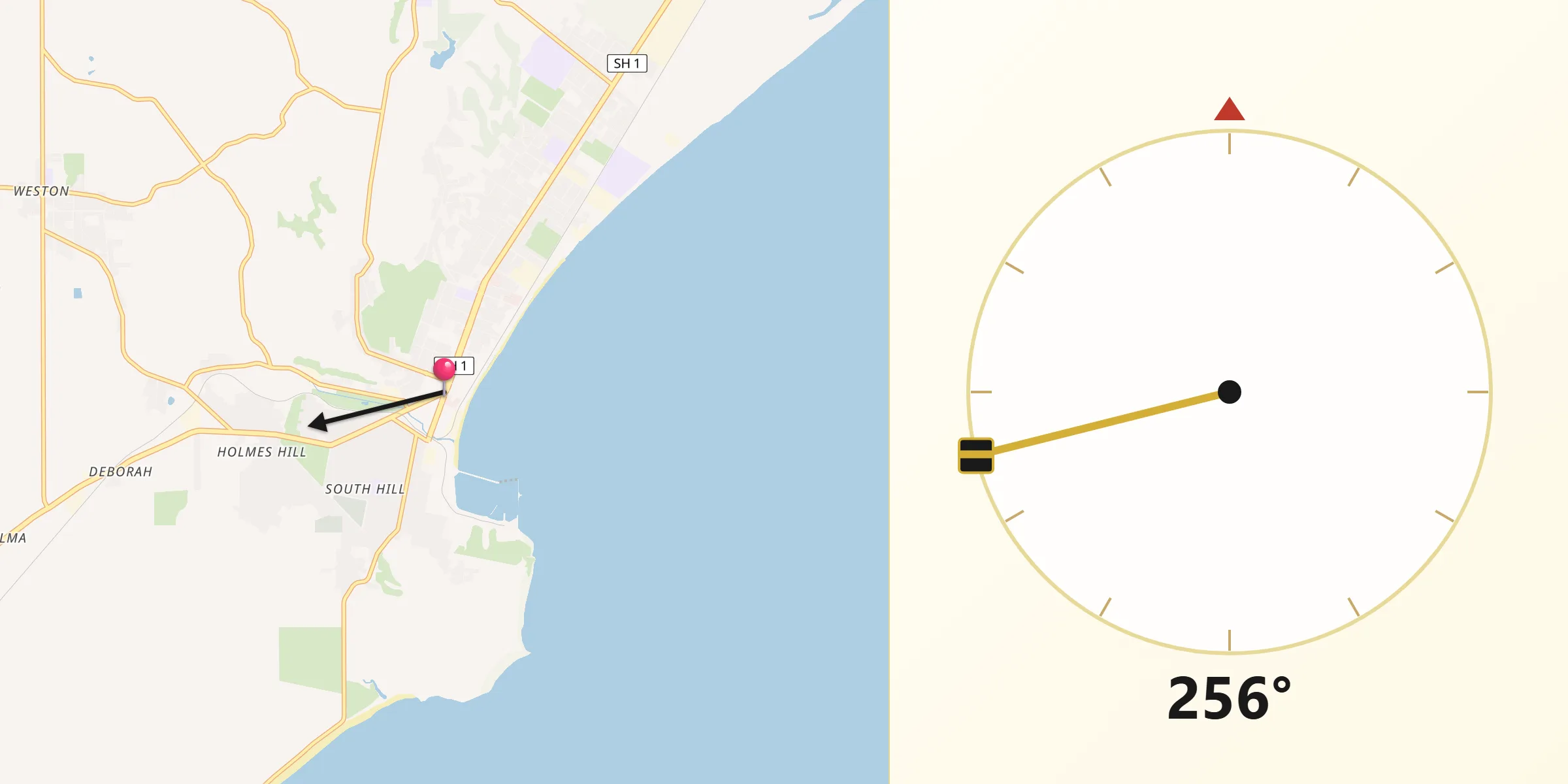 Qibla Direction from Oamaru