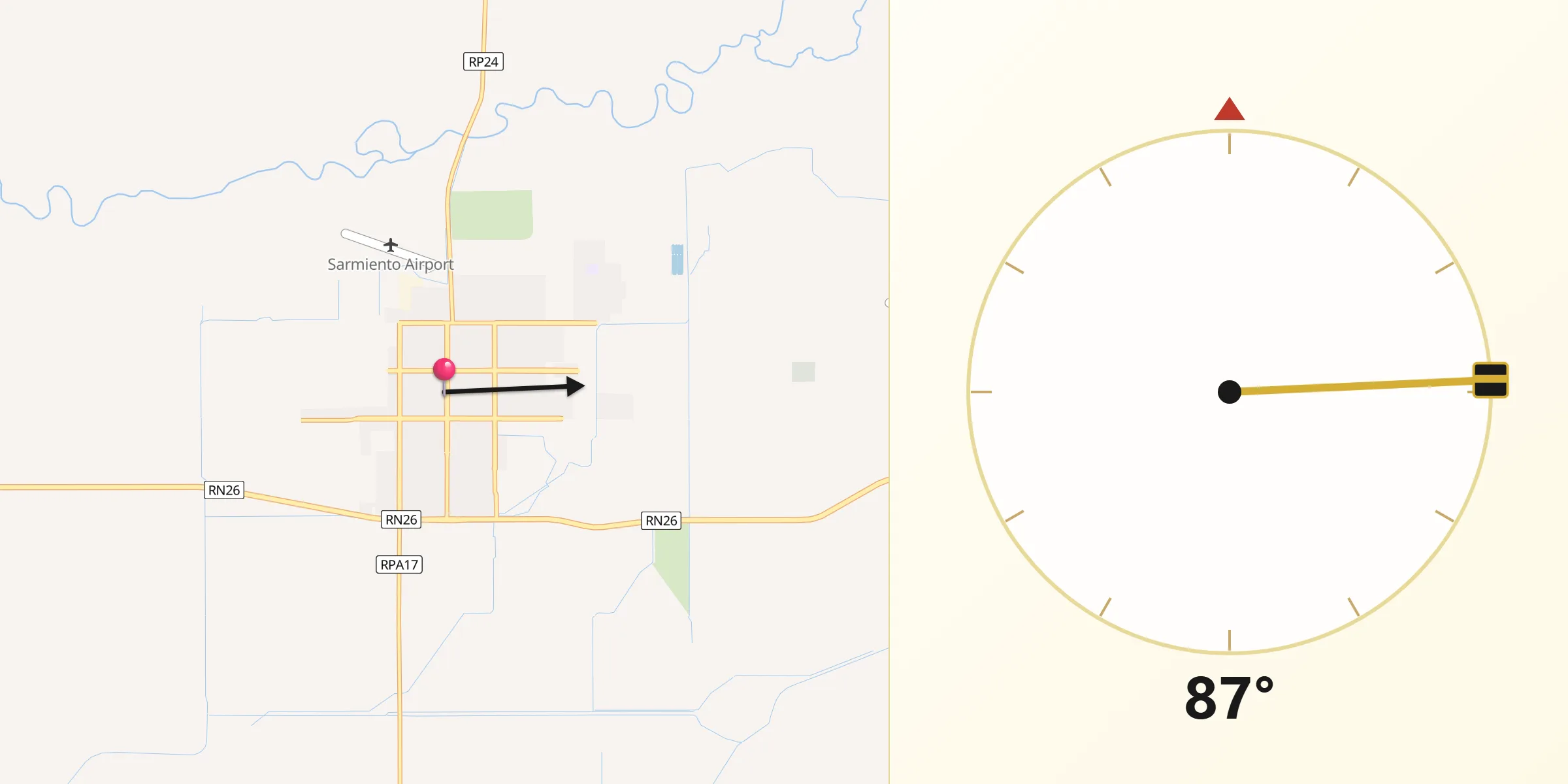 Dirección de la Qibla desde Sarmiento