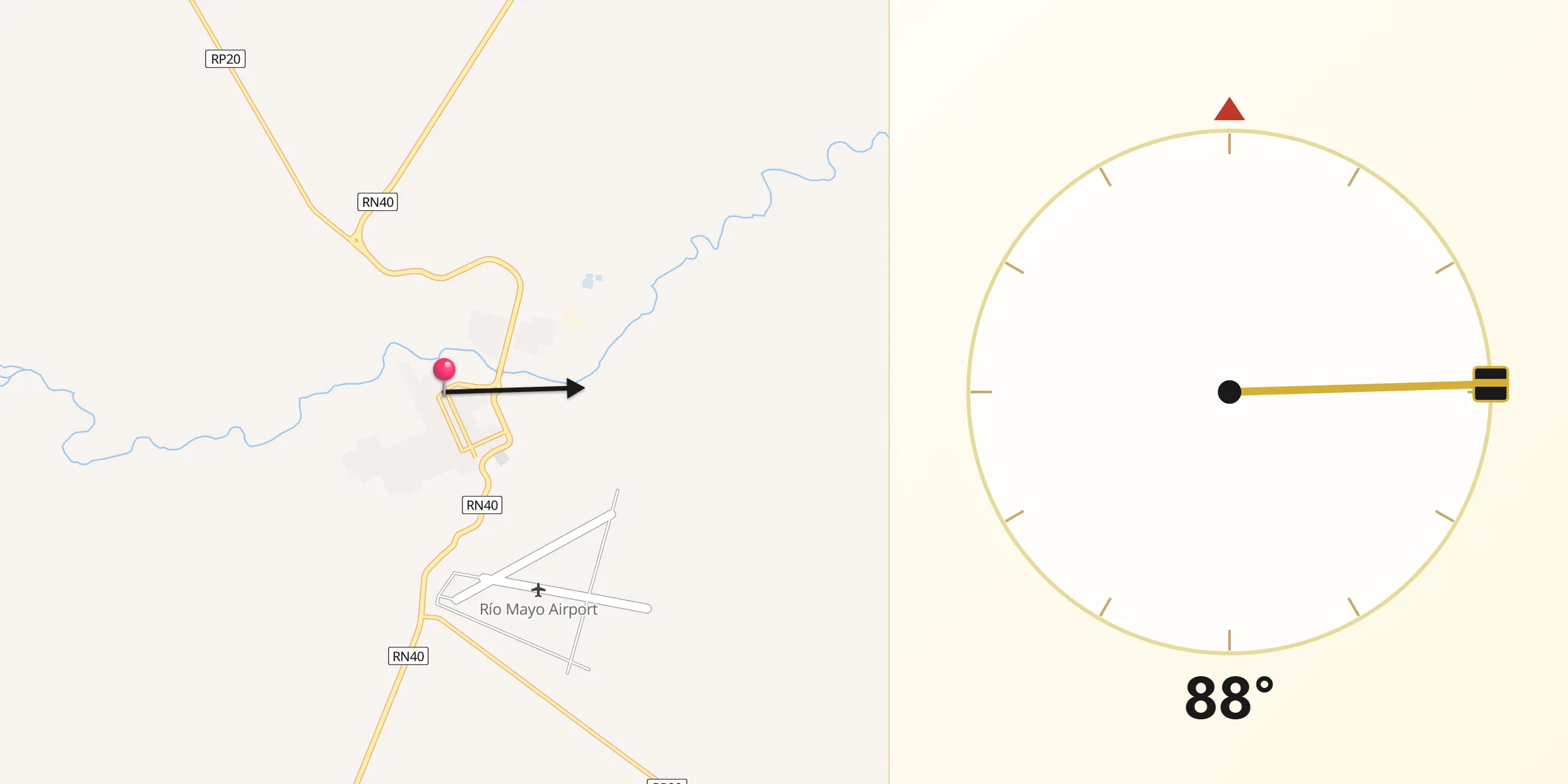 Dirección de la Qibla desde Río Mayo