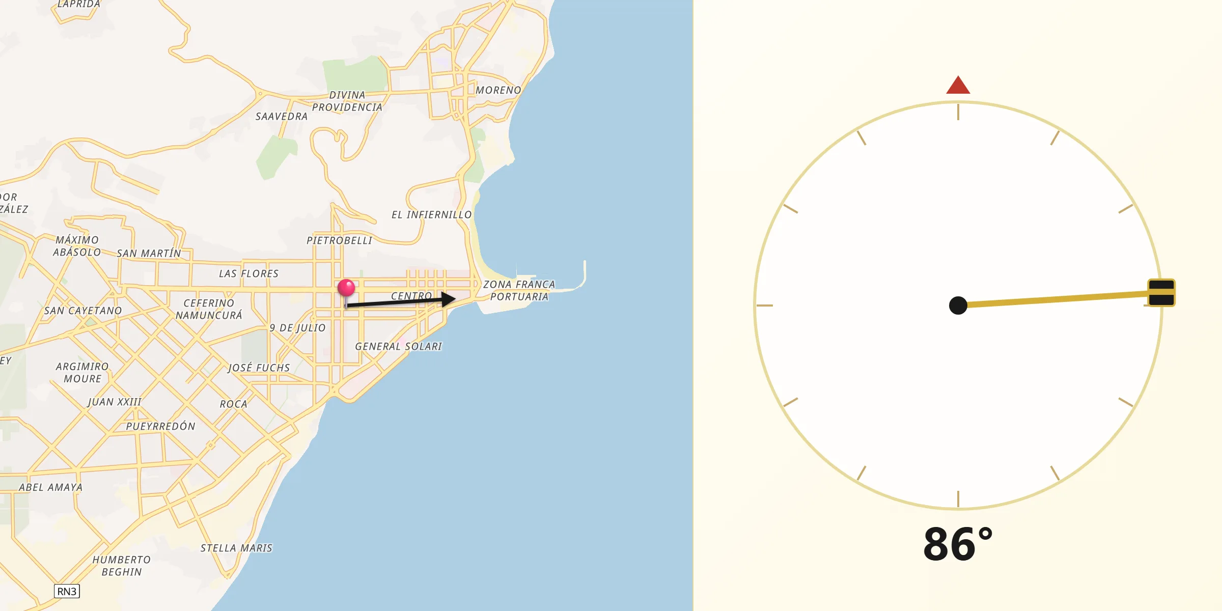 Dirección de la Qibla desde Comodoro Rivadavia