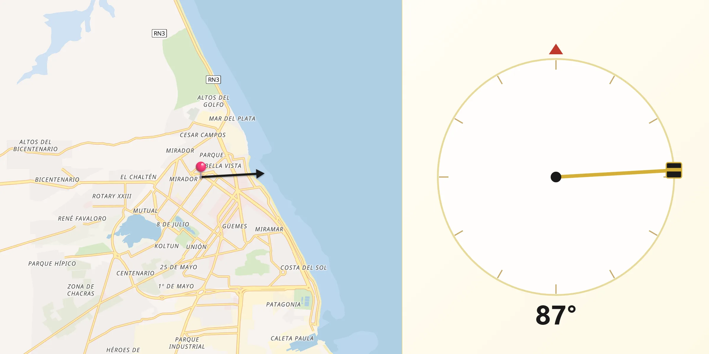 Dirección de la Qibla desde Caleta Olivia