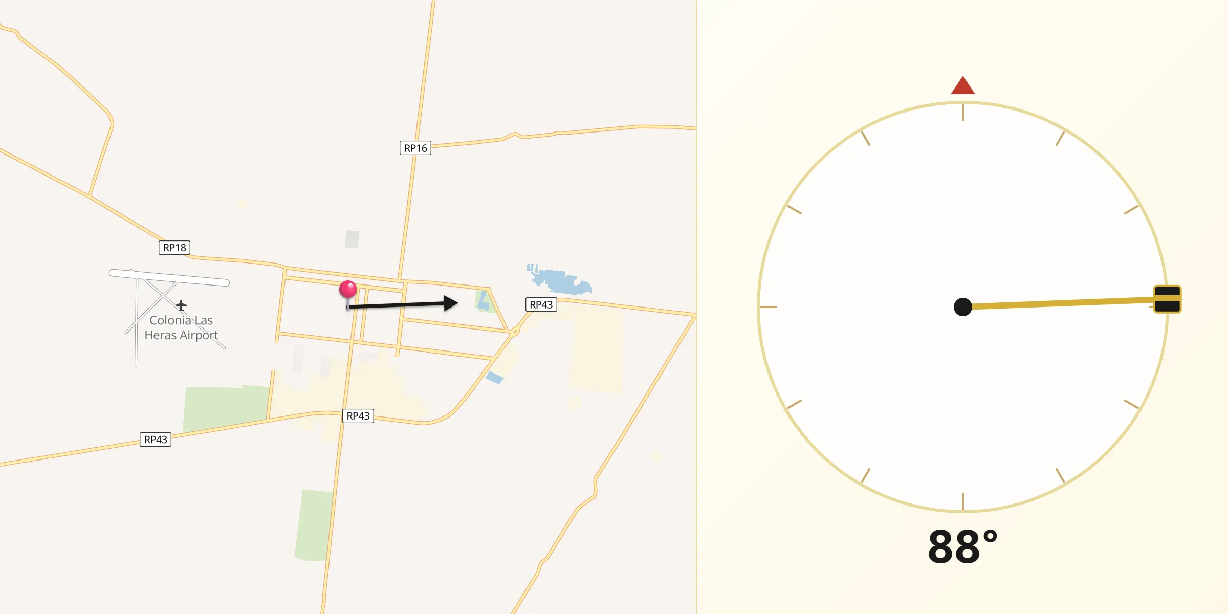 Dirección de la Qibla desde Las Heras