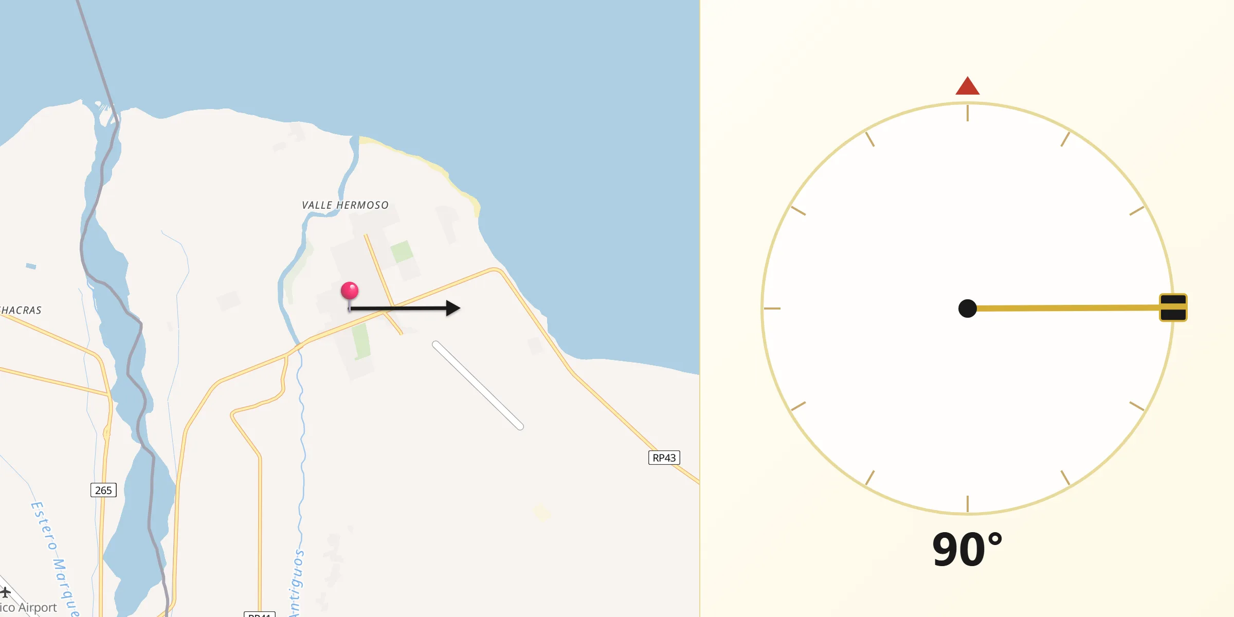 Dirección de la Qibla desde Los Antiguos