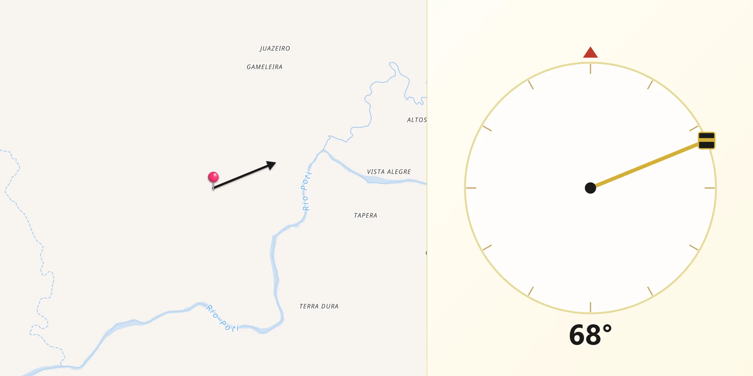 Direção da Qibla a partir de Juazeiro do Piauí