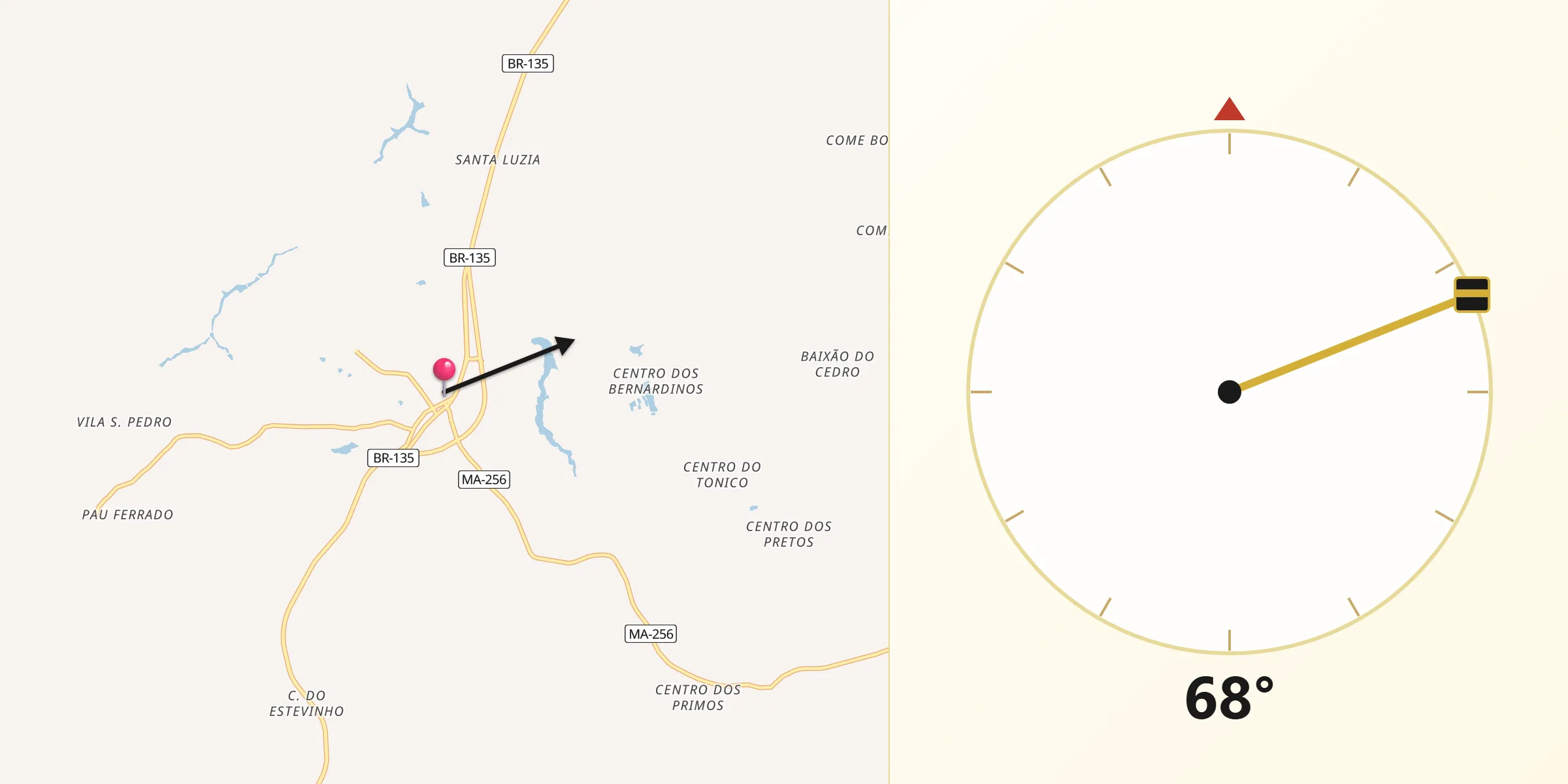 Direção da Qibla a partir de Dom Pedro