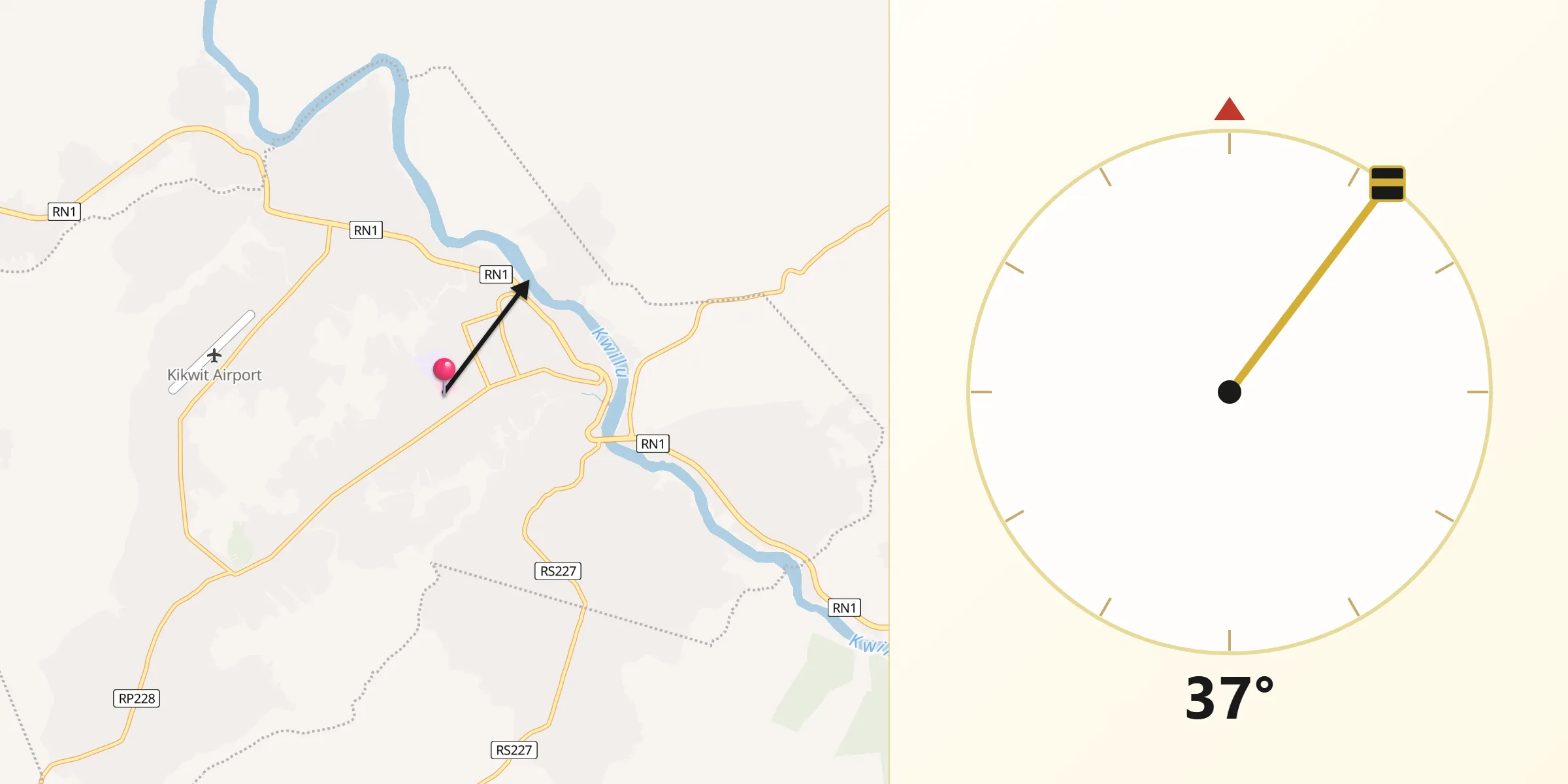 Direction vers la Qibla depuis Kikwit