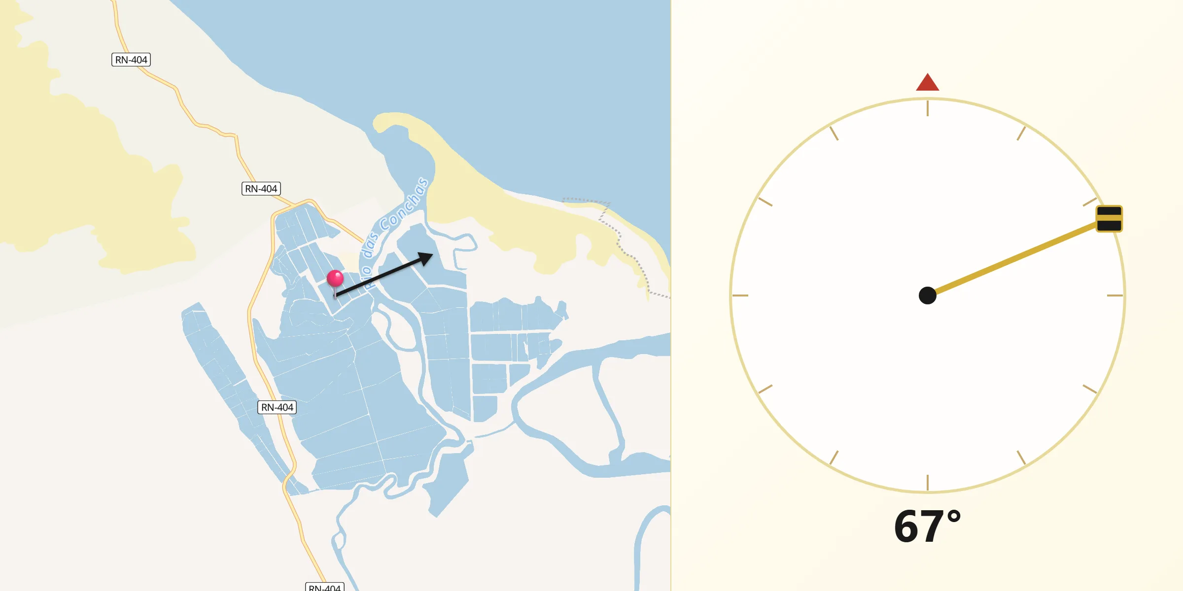 Direção da Qibla a partir de Porto do Mangue