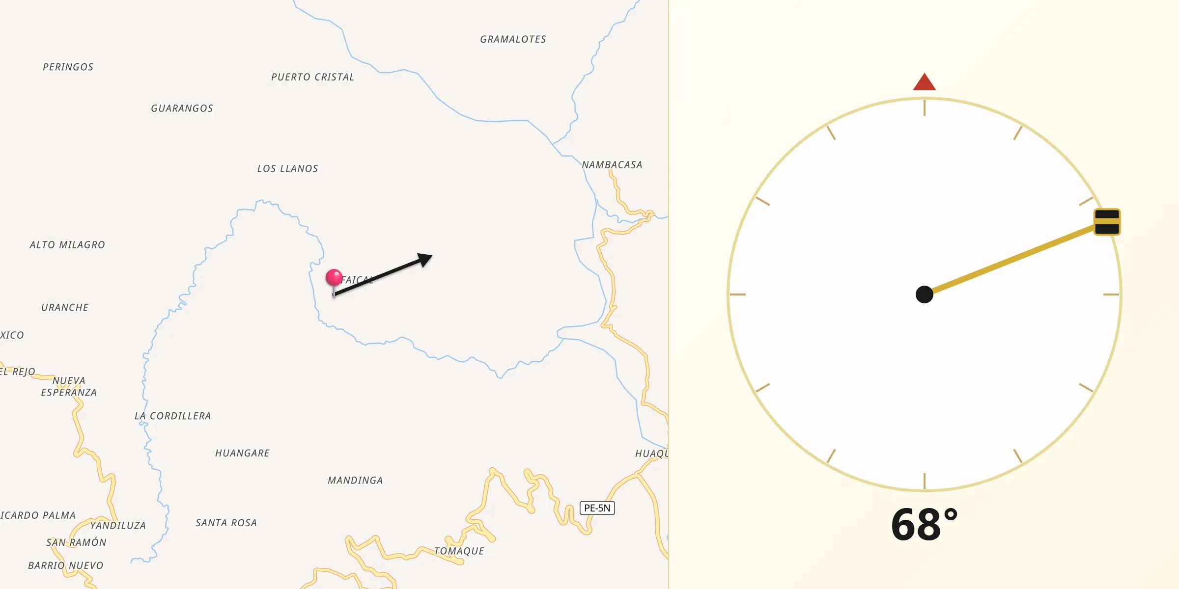 Dirección de la Qibla desde Provincia de San Ignacio