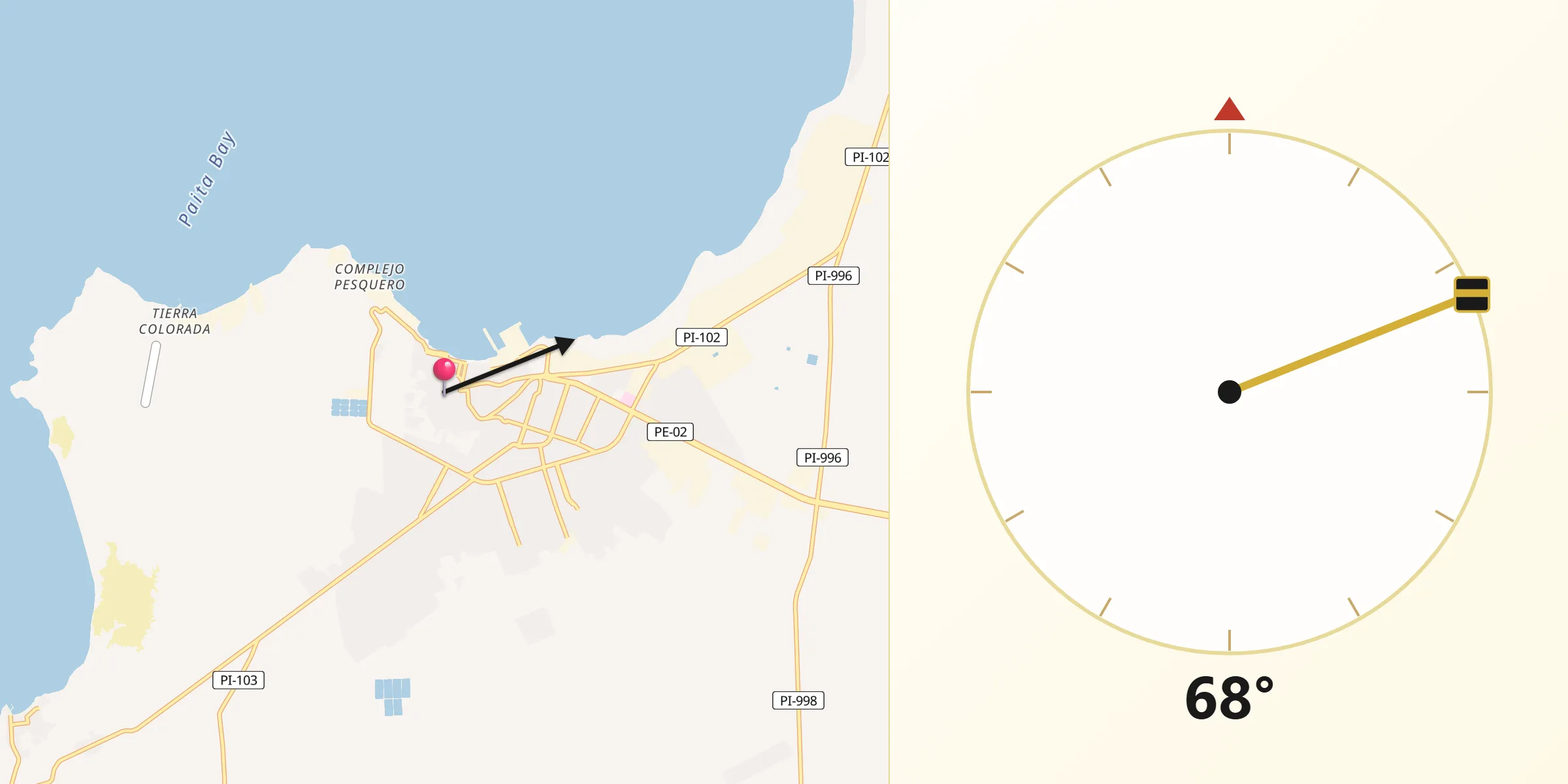 Dirección de la Qibla desde Paita