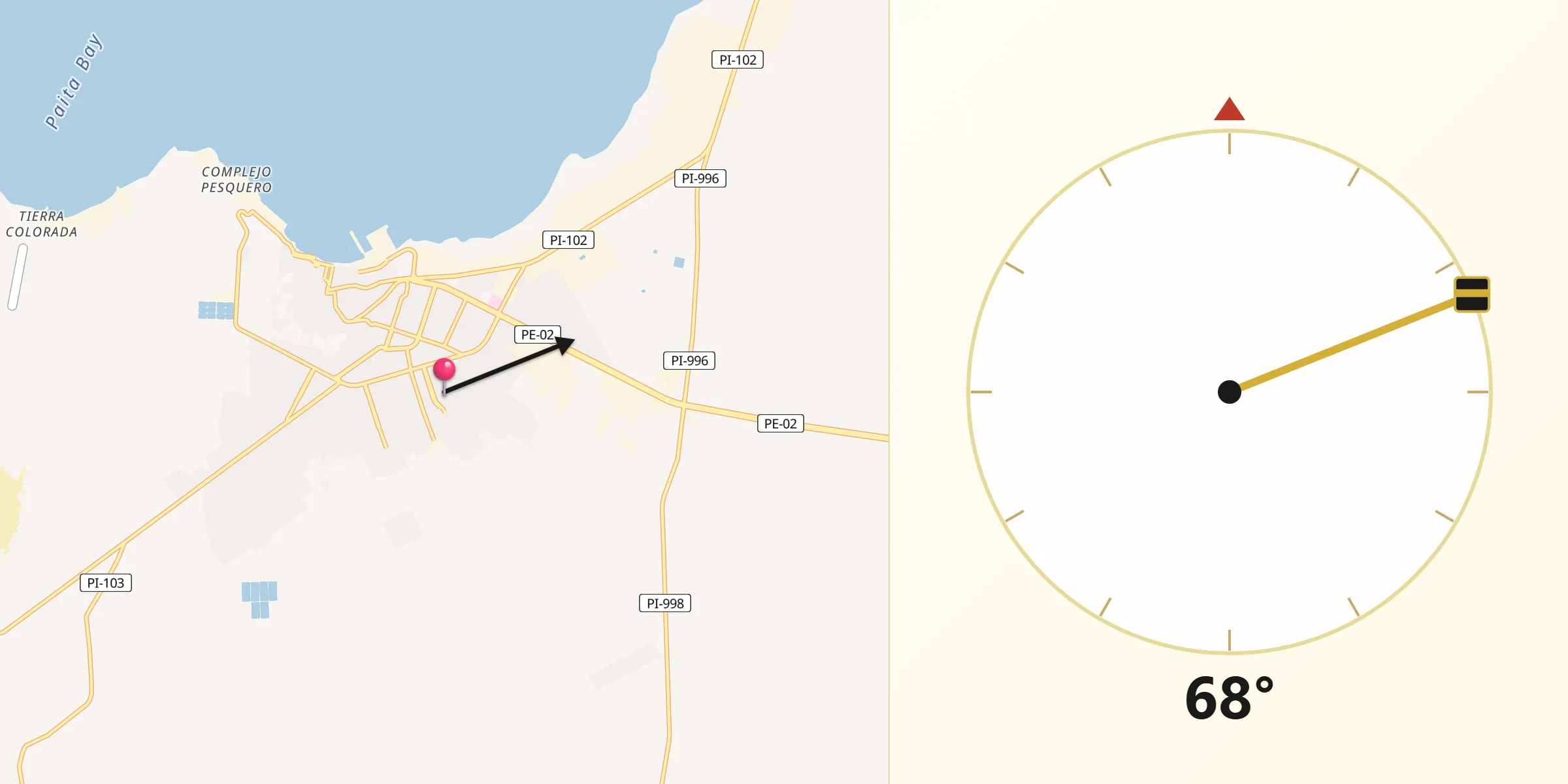 Dirección de la Qibla desde Provincia de Paita