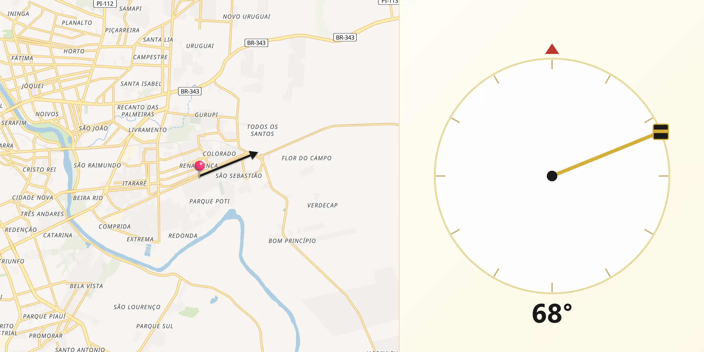 Direção da Qibla a partir de Teresina
